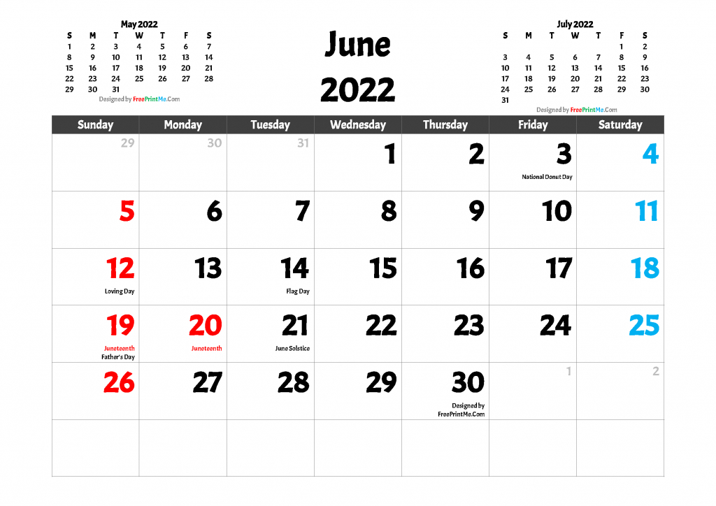 Free Printable 2022 Calendar With Holidays (Pdf And Image)