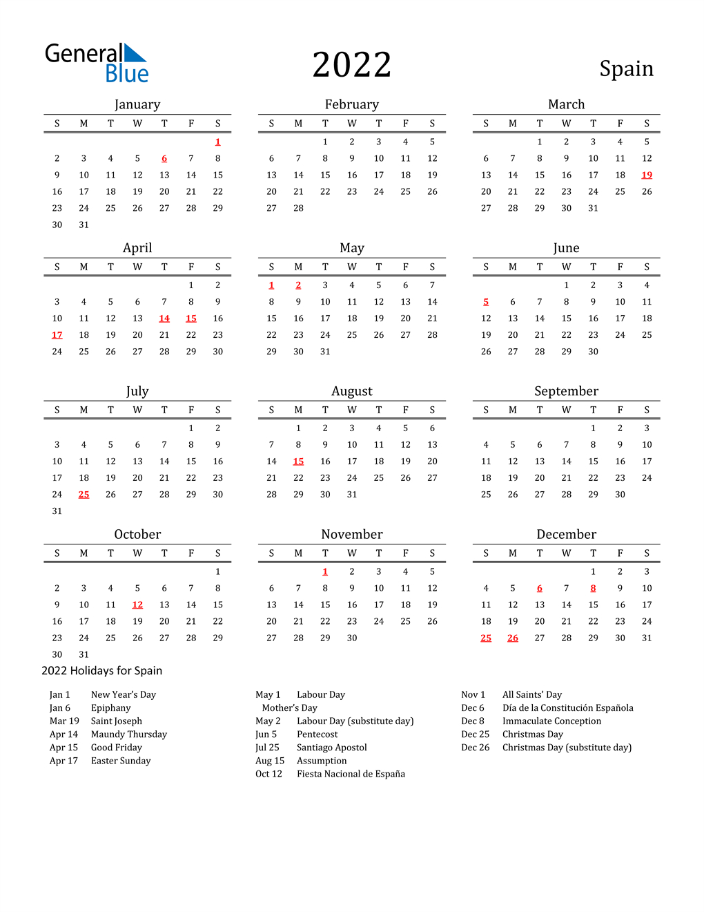 Free Printable 2022 Calendars In Spanish