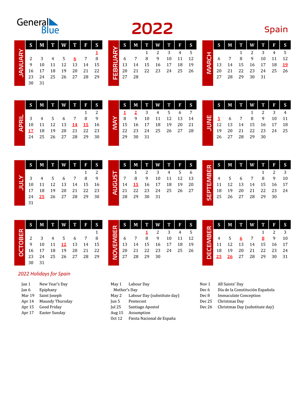 Free Printable 2022 Calendars In Spanish