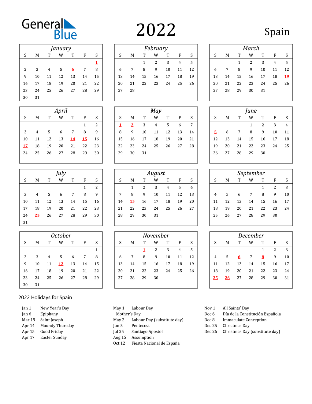 Free Printable 2022 Calendars In Spanish