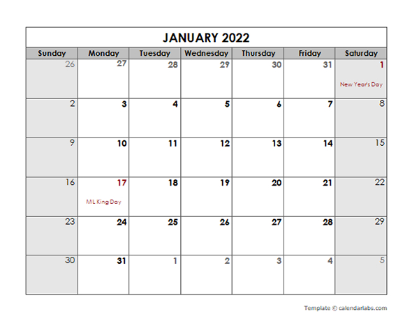 Free Printable 2022 Monthly Calendar With Holidays