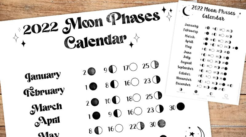 Free Printable 2022 Moon Phases Calendar - Lovely Planner