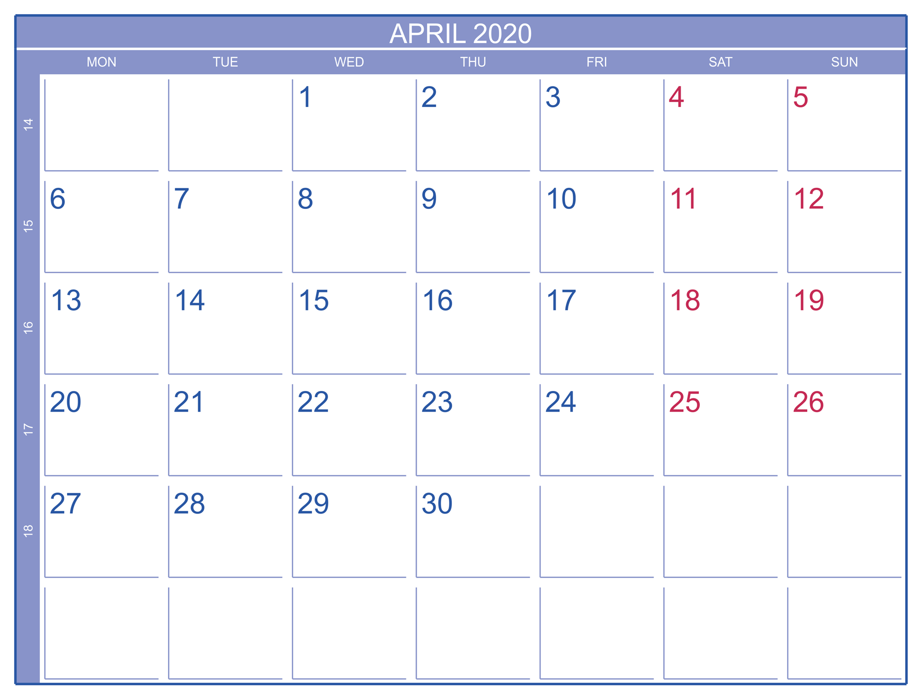 Free Printable April 2020 Calendar Editable Pages