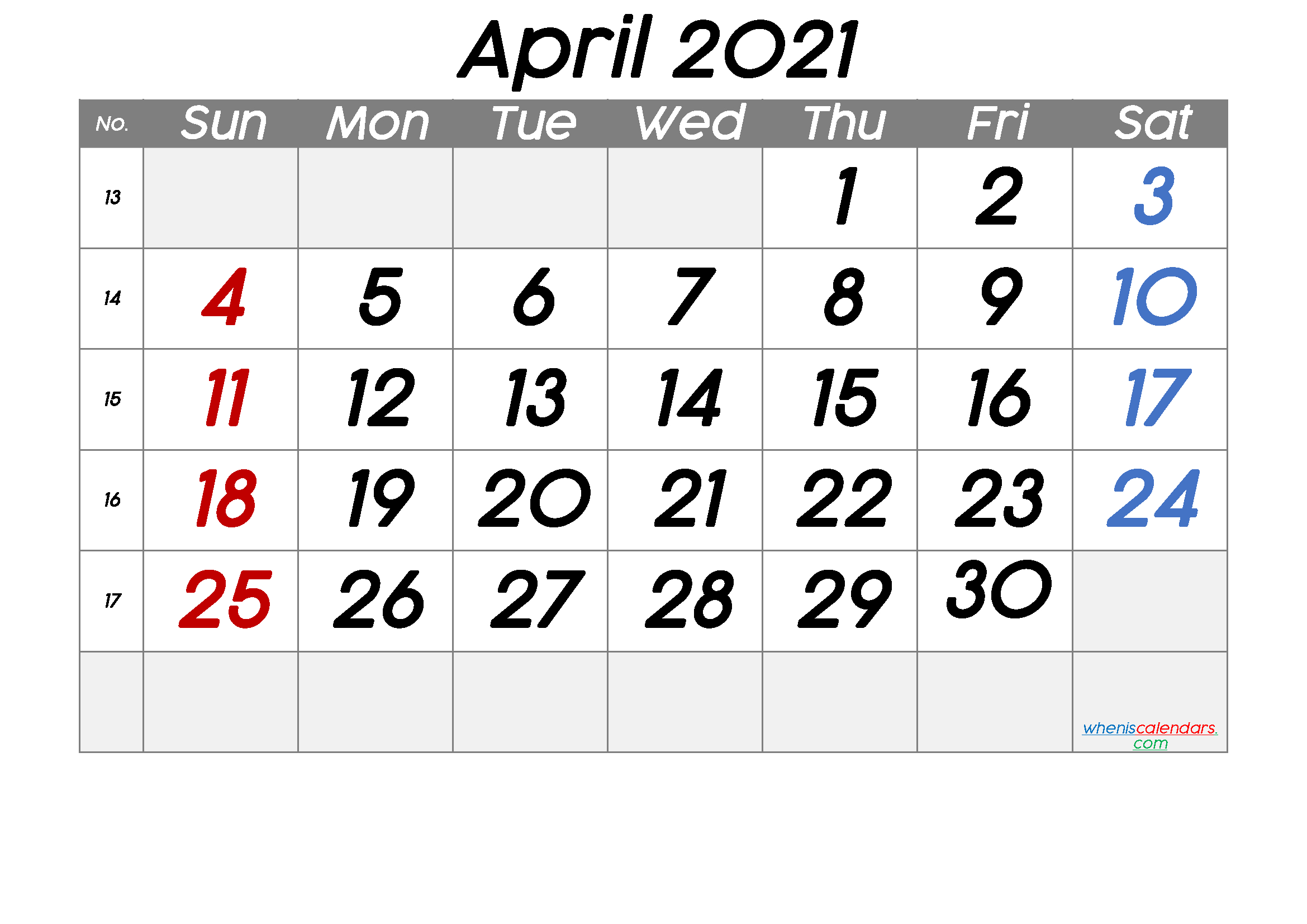 Free Printable April 2021 Calendar [Free Premium]