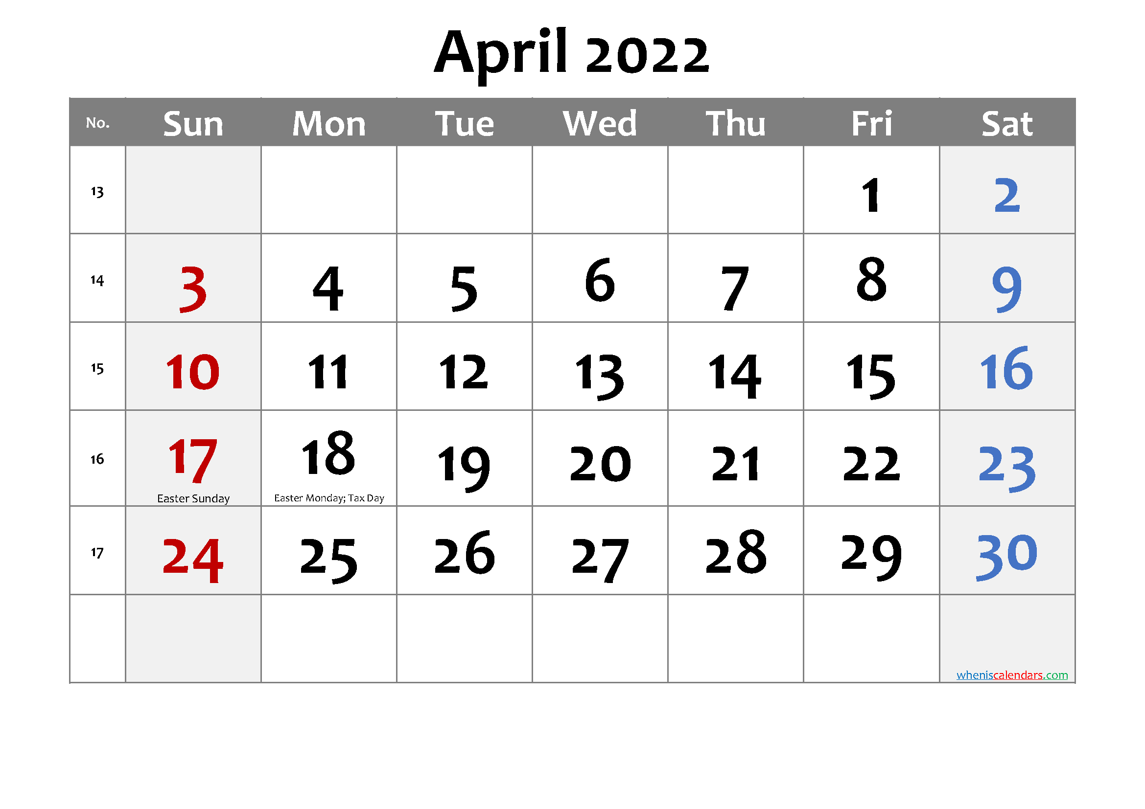 Free Printable April 2021 Calendar With Holidays