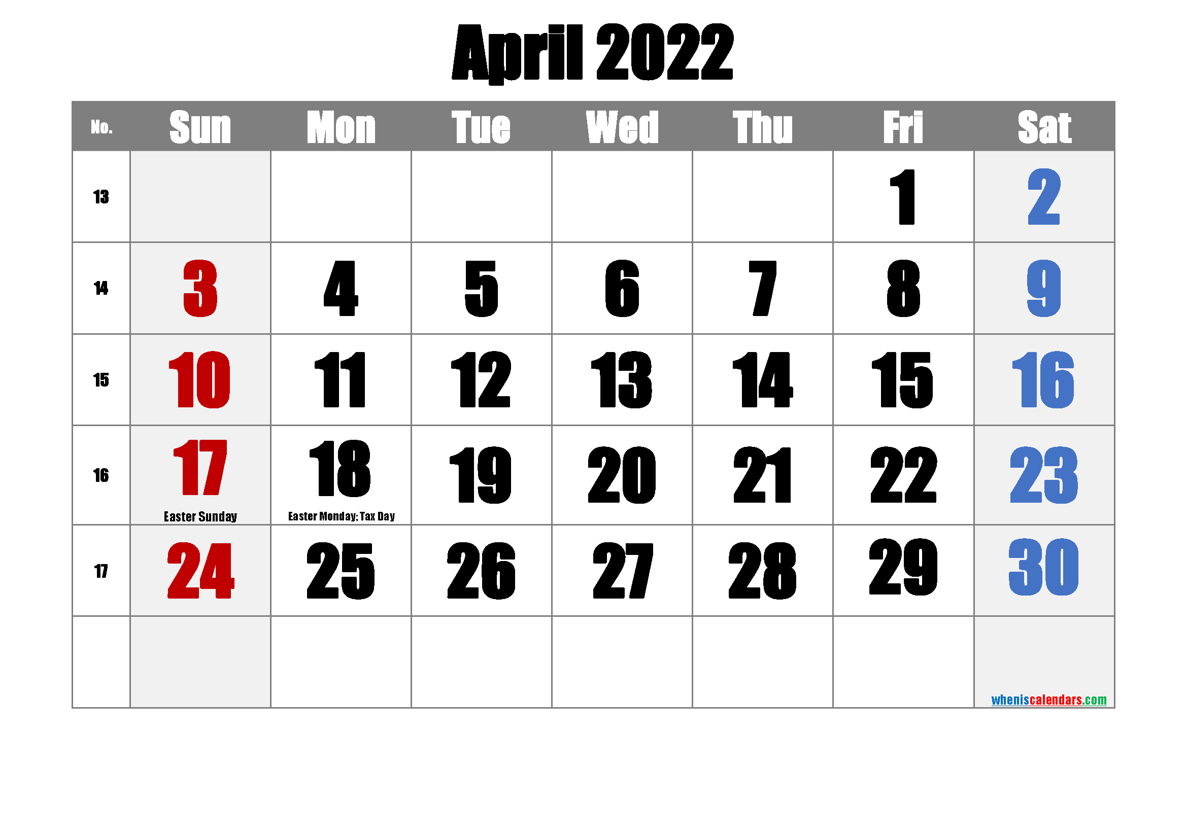 Free Printable April 2021 Calendar With Holidays