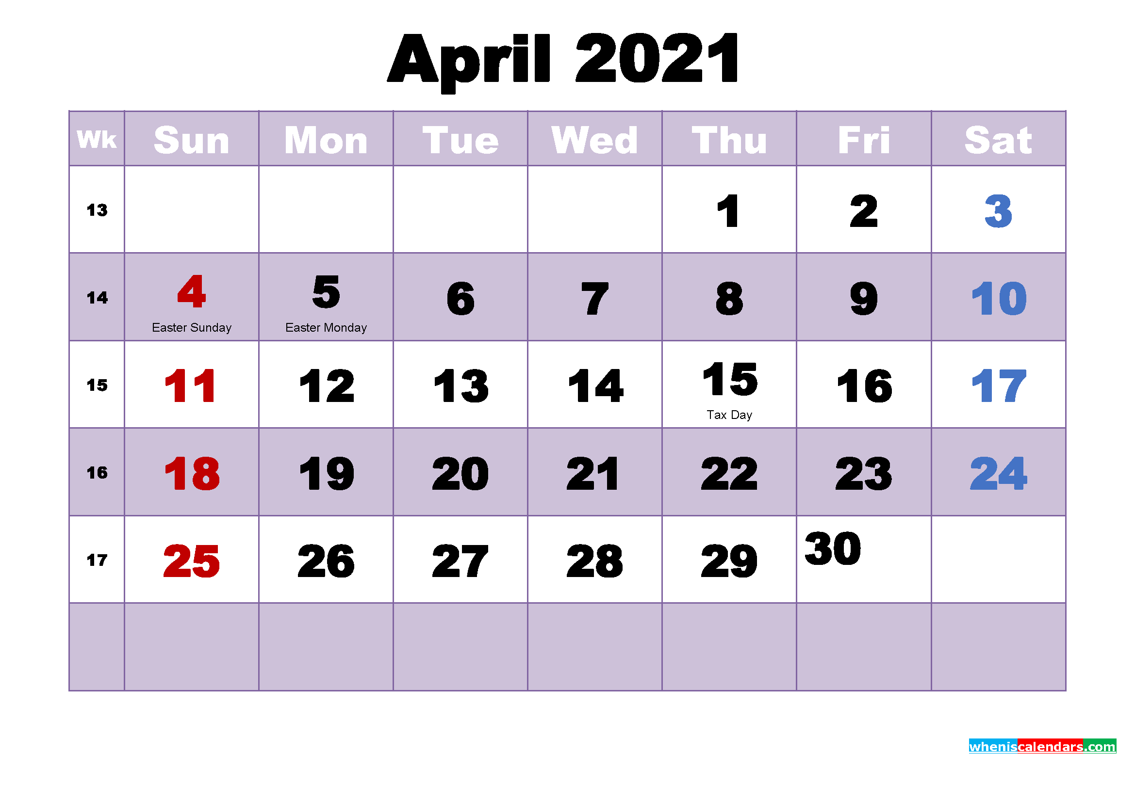 Free Printable April 2021 Calendar Word - Free Printable