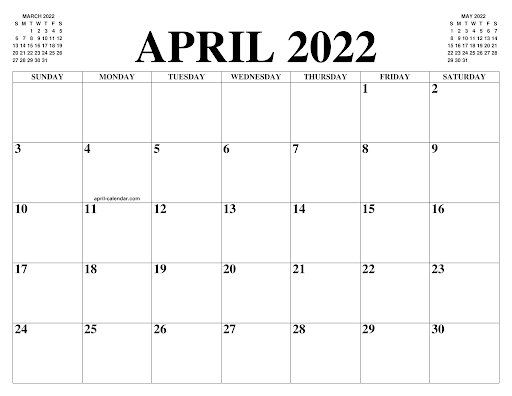 Free Printable April 2022 Calendar Template - Pdf, Word