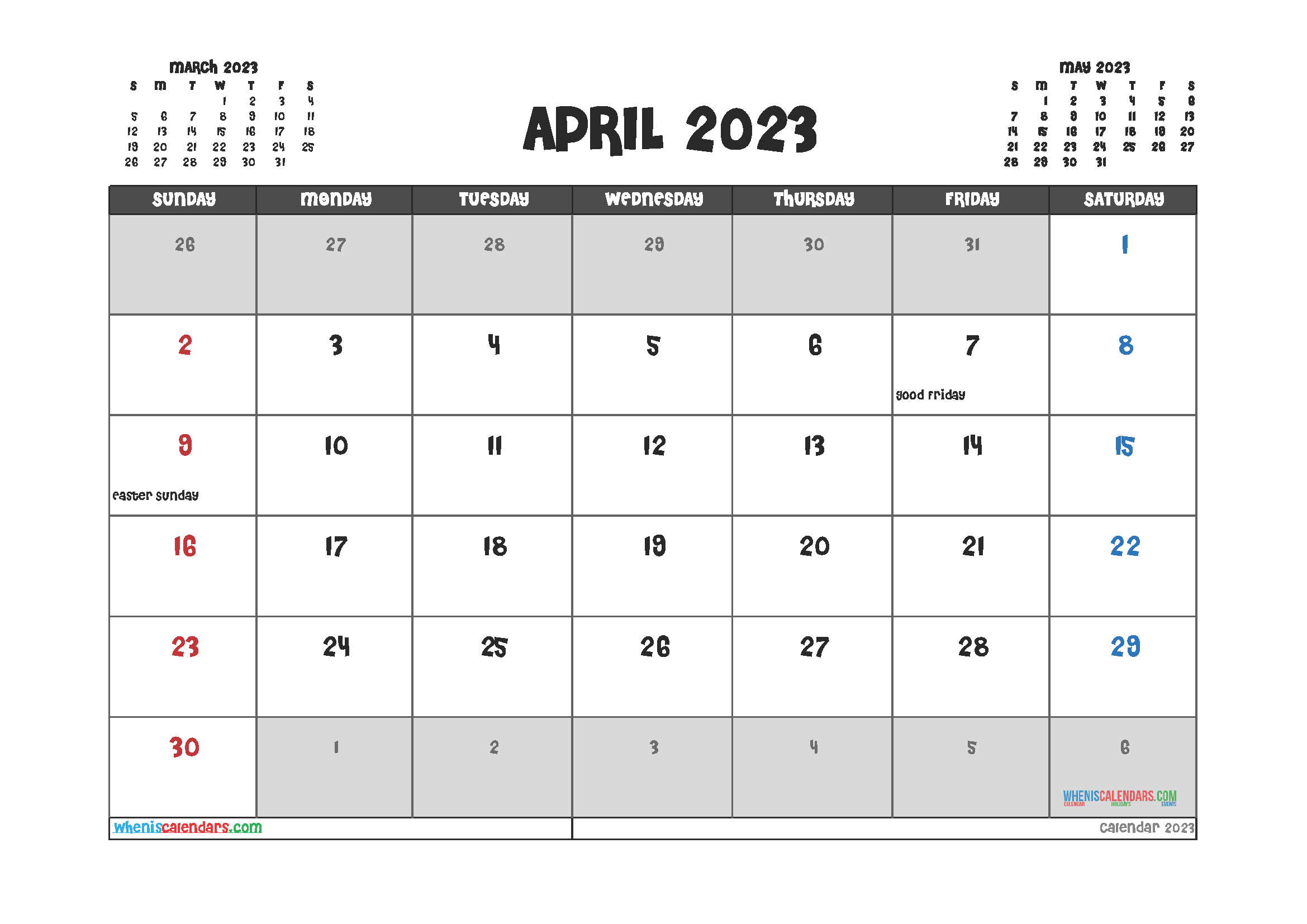Free Printable April 2023 Calendar - 12 Templates