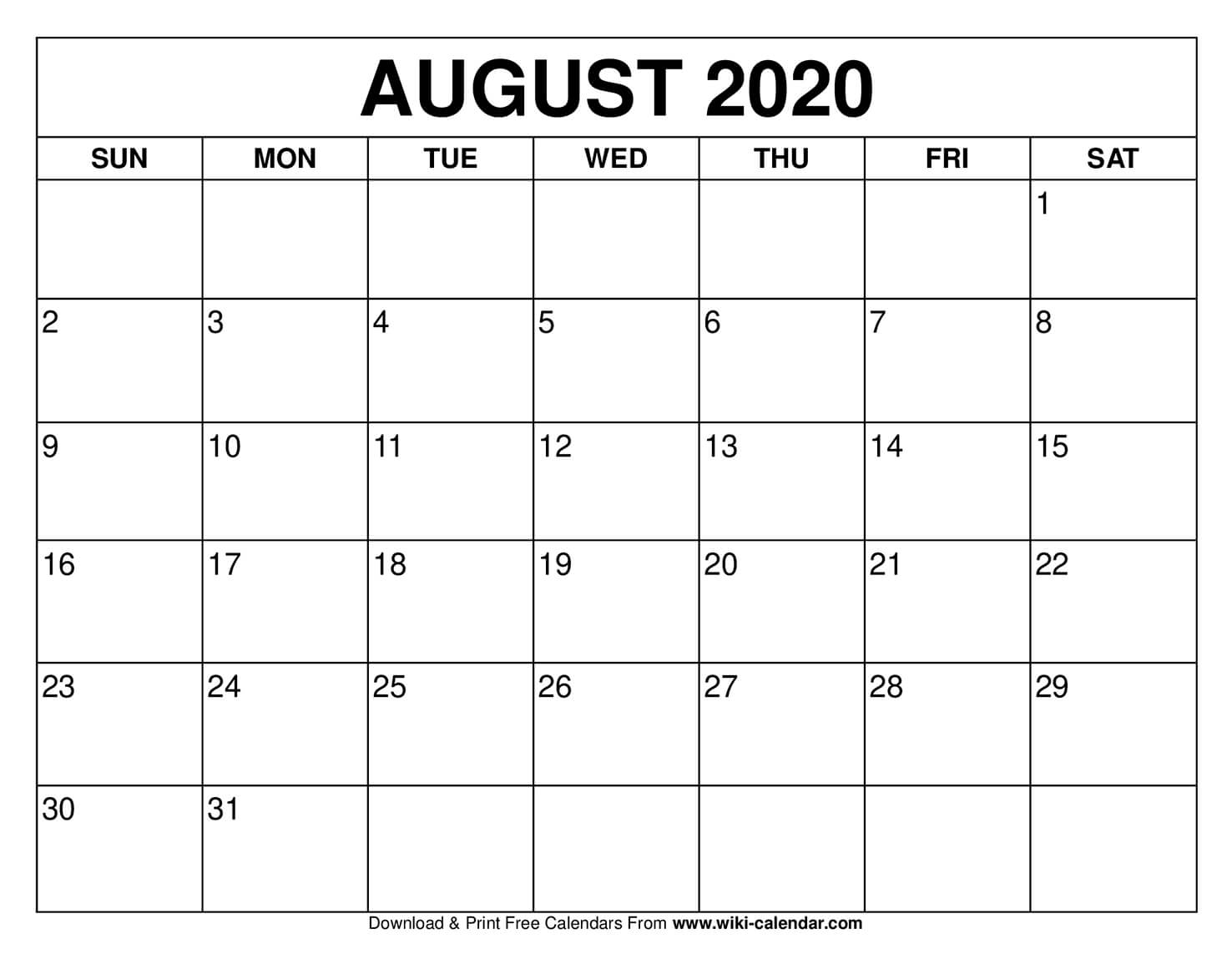 Free Printable August 2021 Calendars