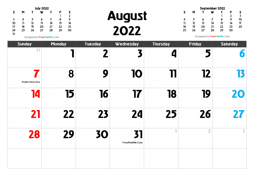 Free Printable August 2022 Calendar Pdf And Image