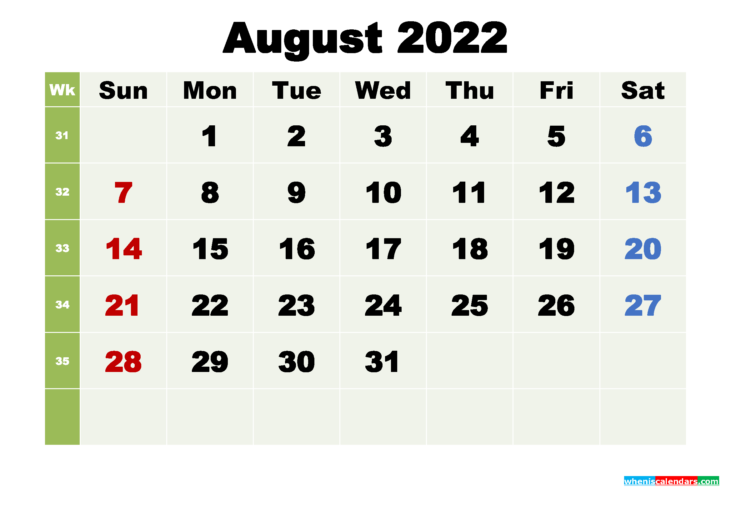 Free Printable August 2022 Calendar With Holidays - Free