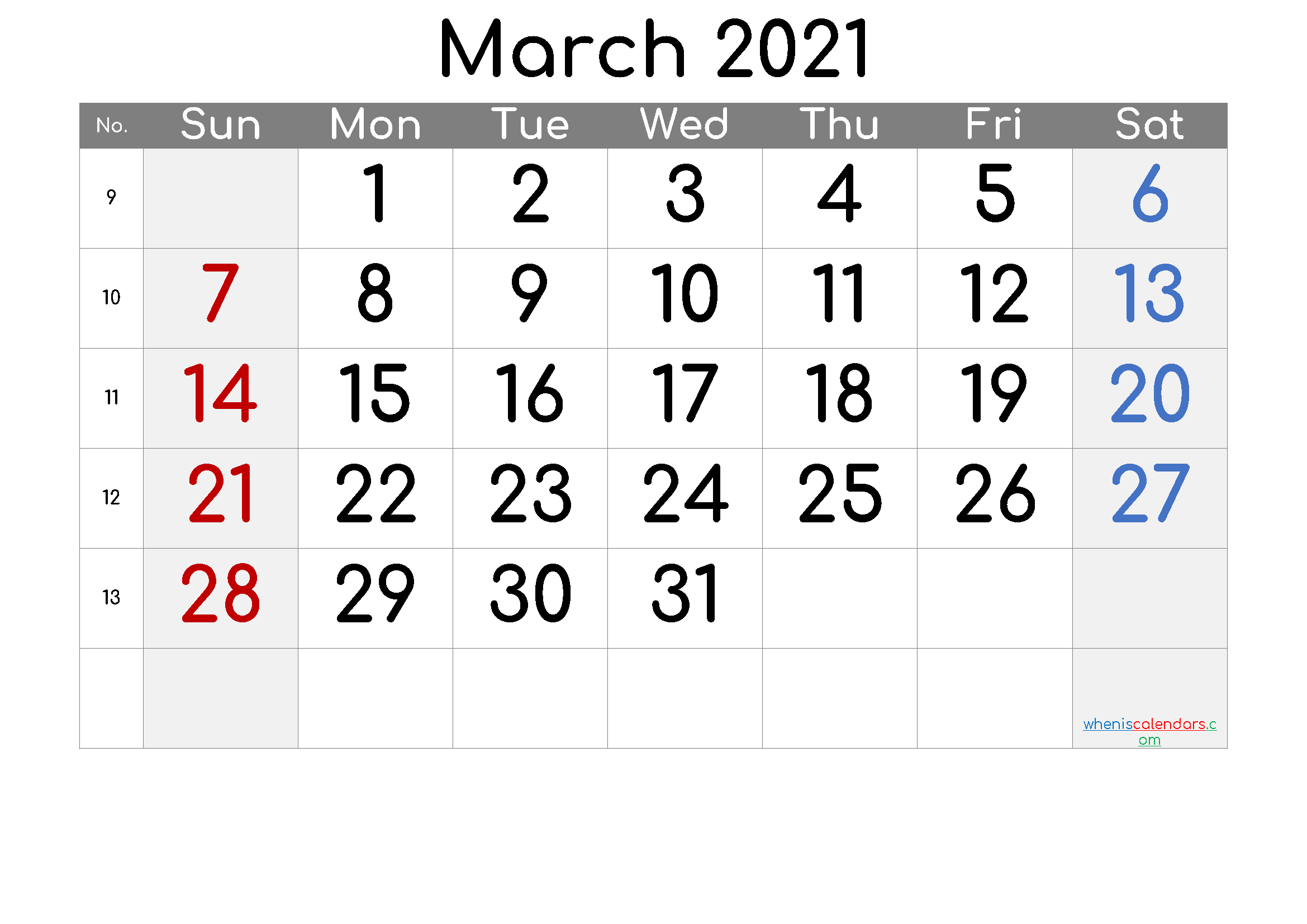 Free Printable Calendar 2021 March [Free Premium] | March