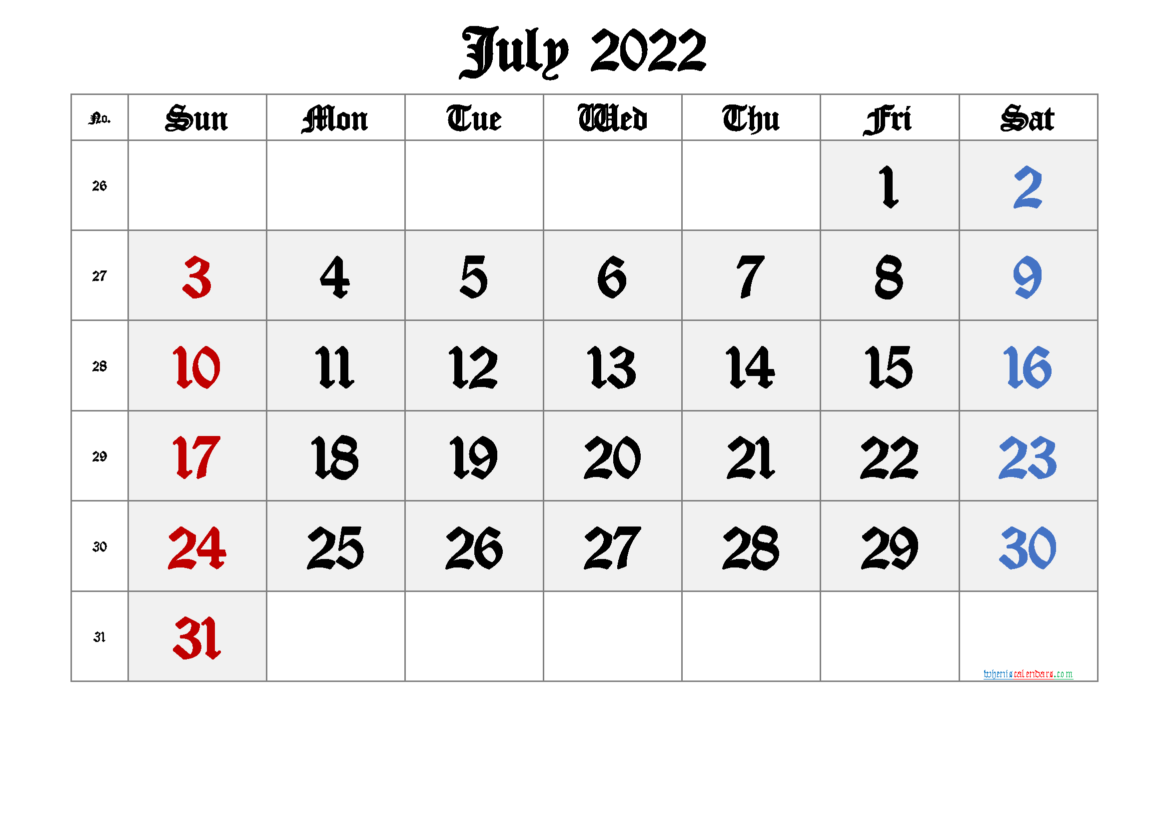 Free Printable Calendar 2022 July [Free Premium]