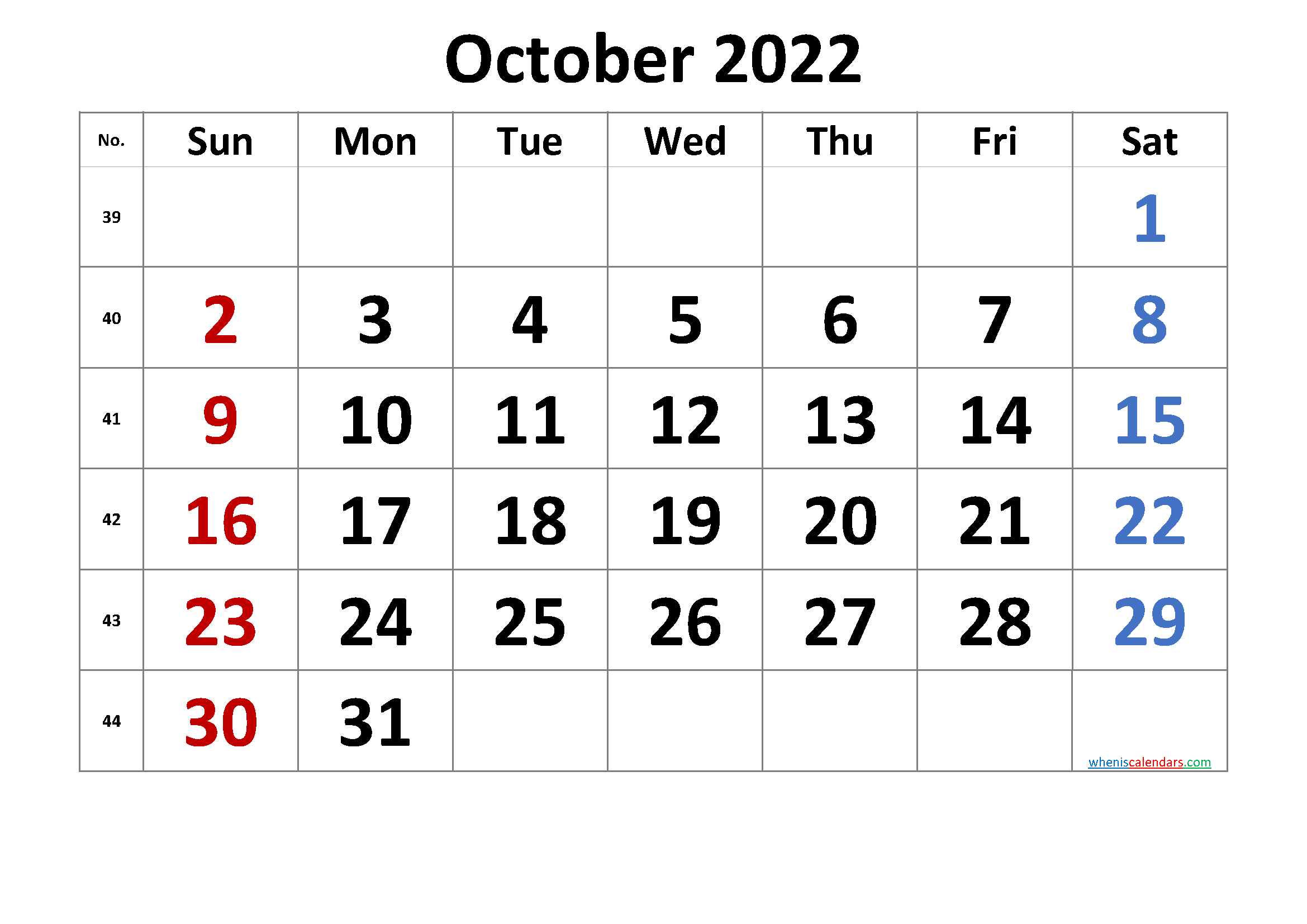 Free Printable Calendar 2022 October - 6 Templates - Free