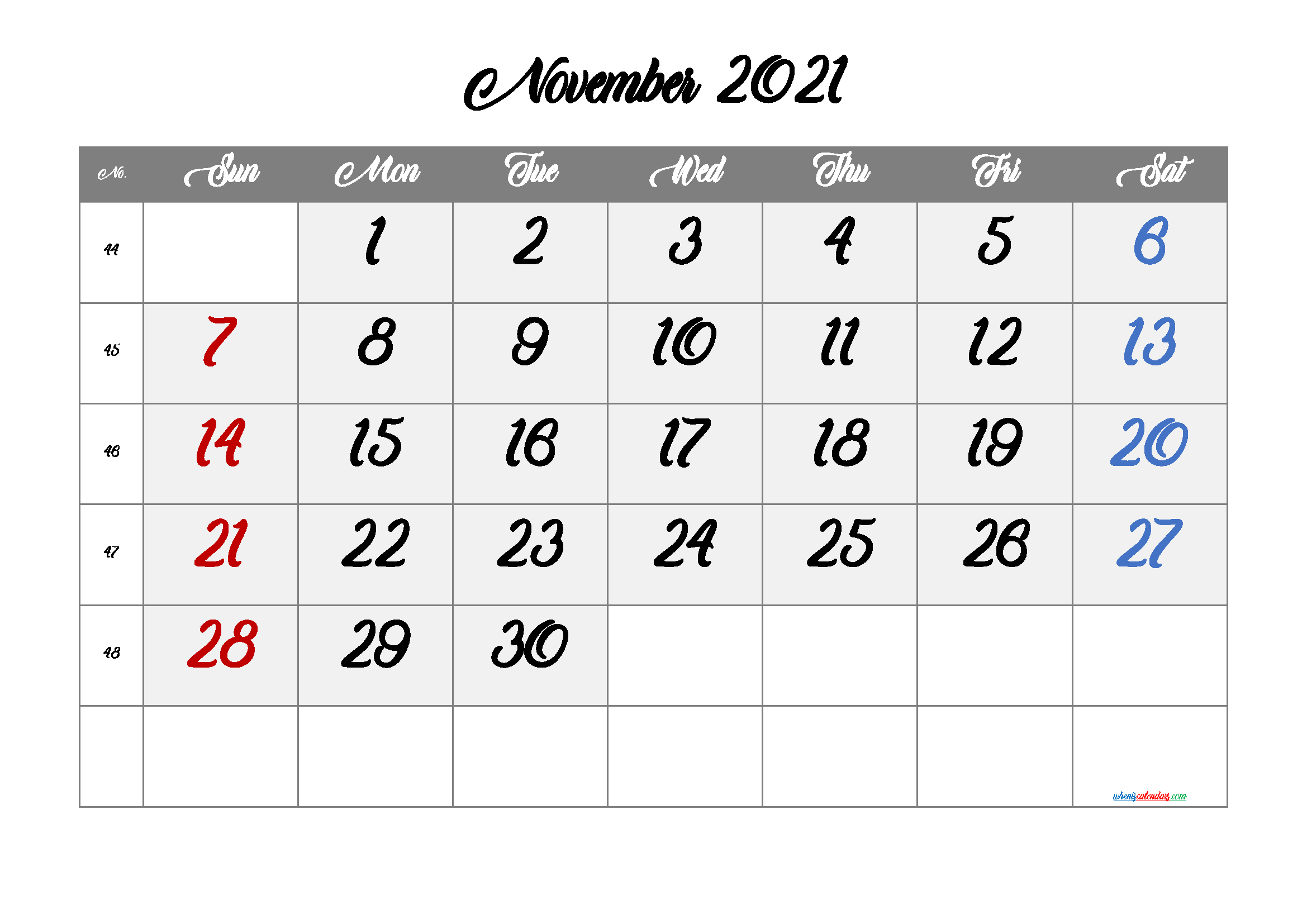 Free Printable Calendar November 2021 2022 And 2023