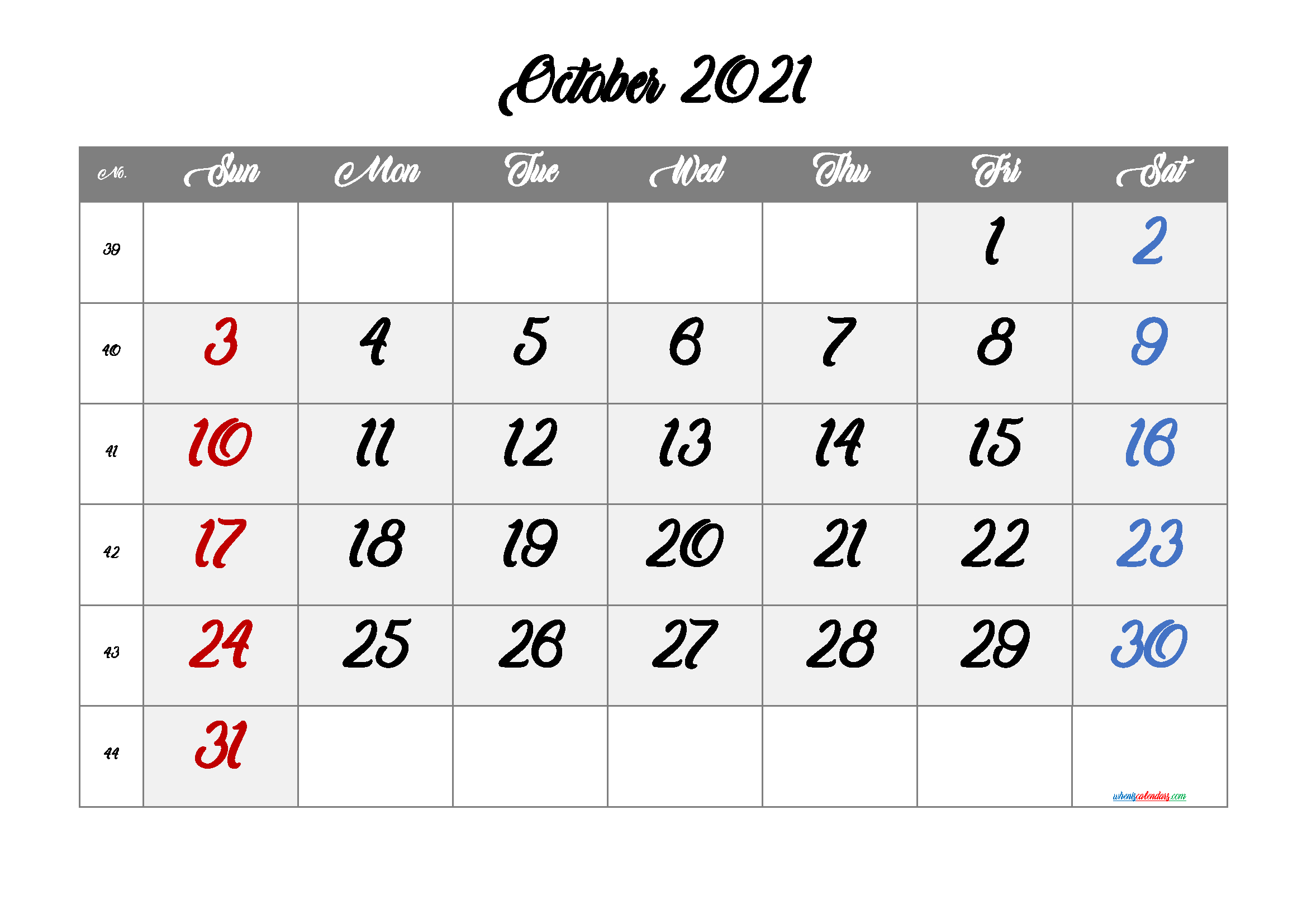 Free Printable Calendar October 2021 2022 And 2023