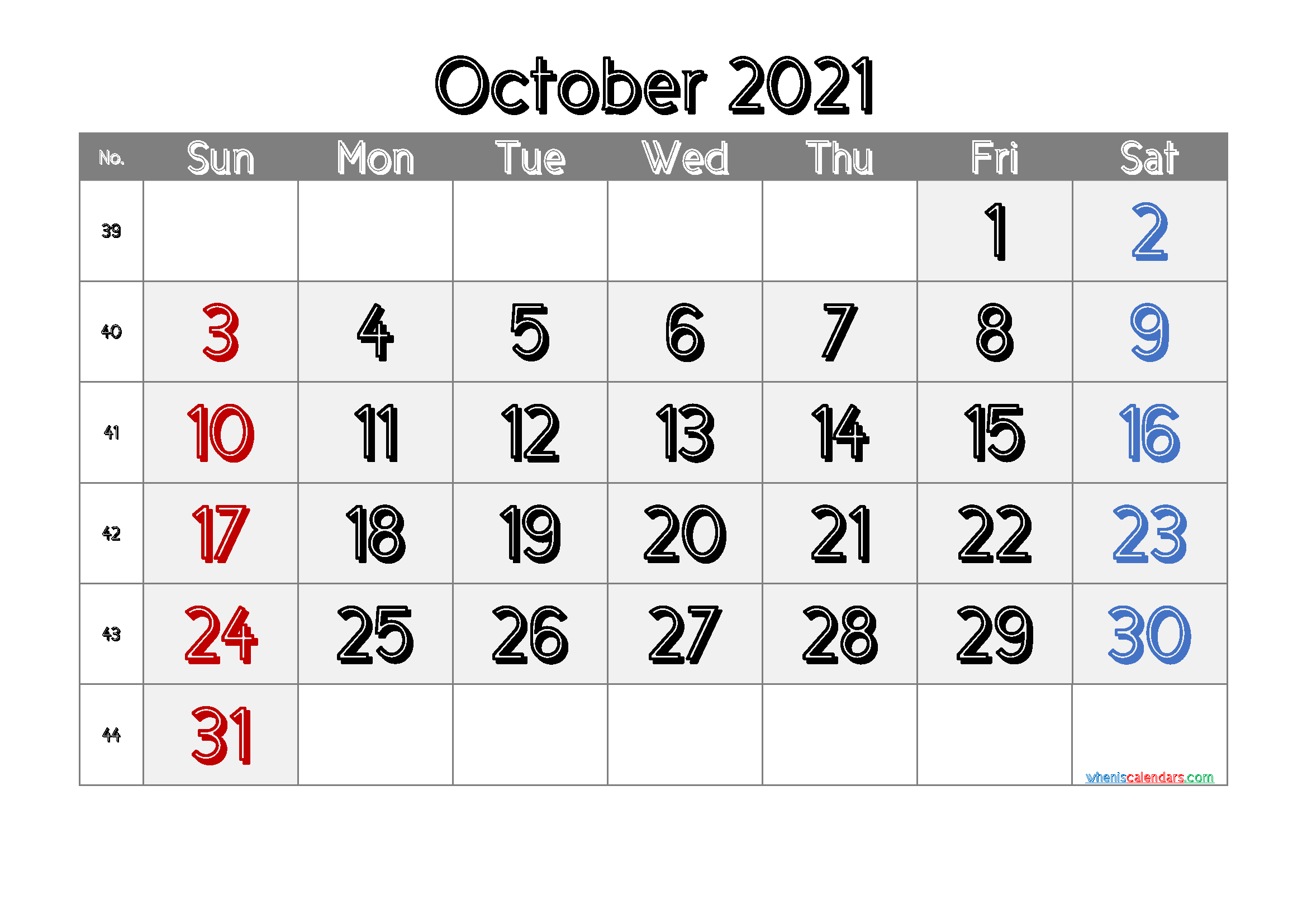 Free Printable Calendar October 2021 2022 And 2023