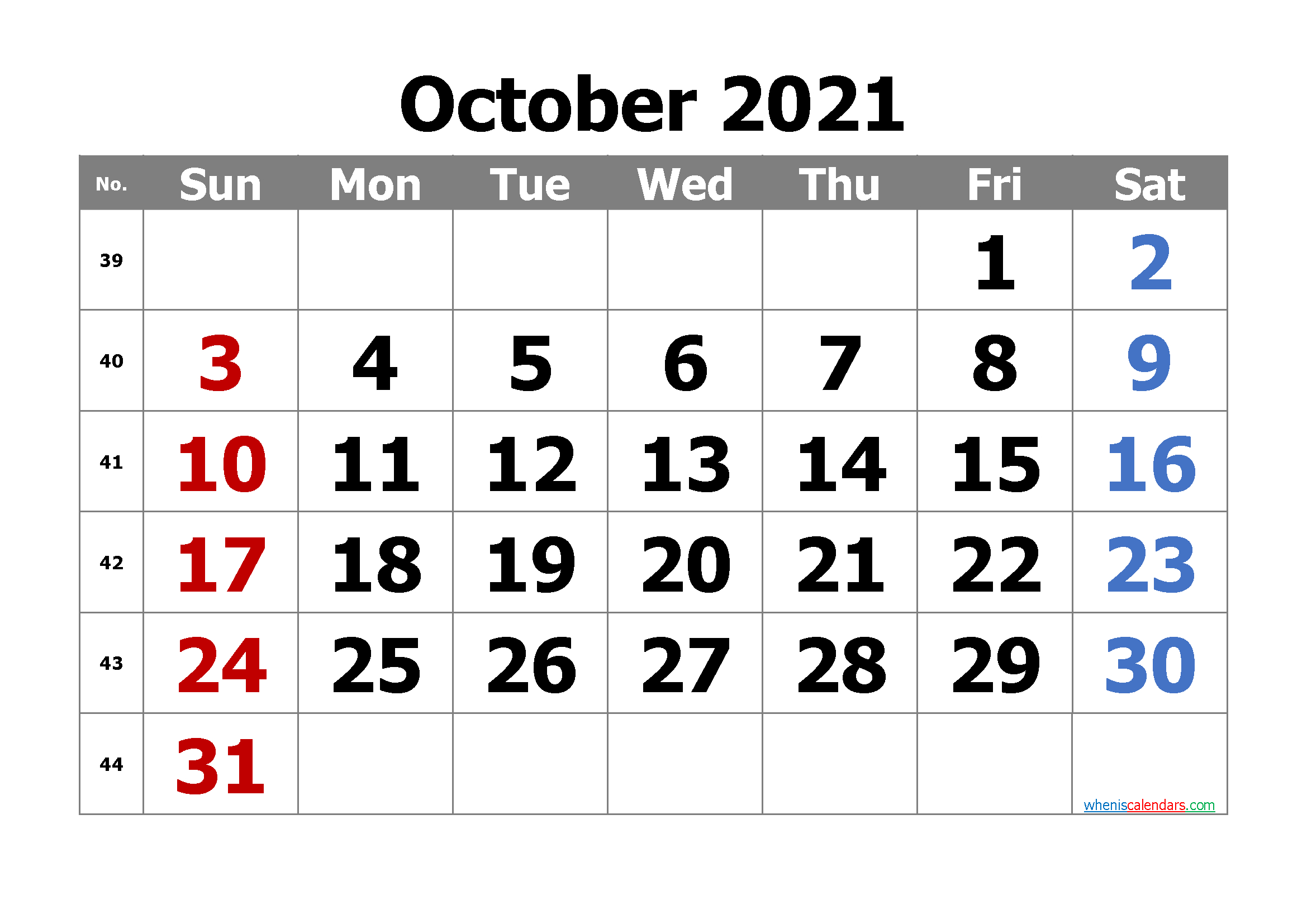 Free Printable Calendar October 2021 2022 And 2023