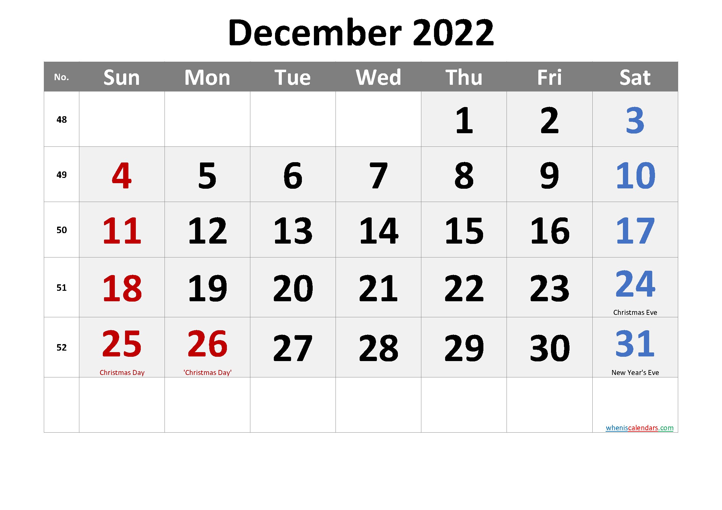 Free Printable December 2021 Calendar With Holidays