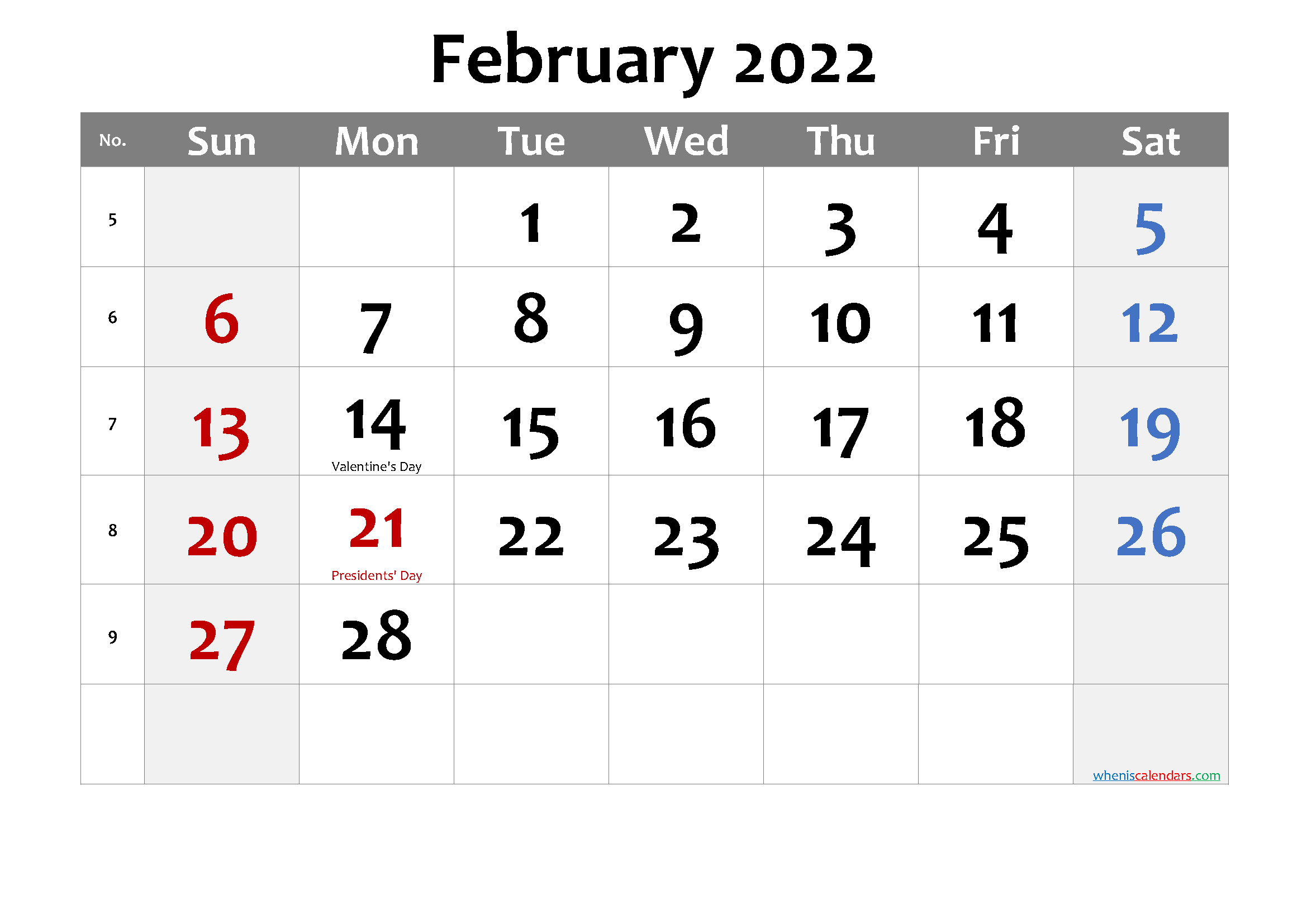 Free Printable February 2021 Calendar With Holidays