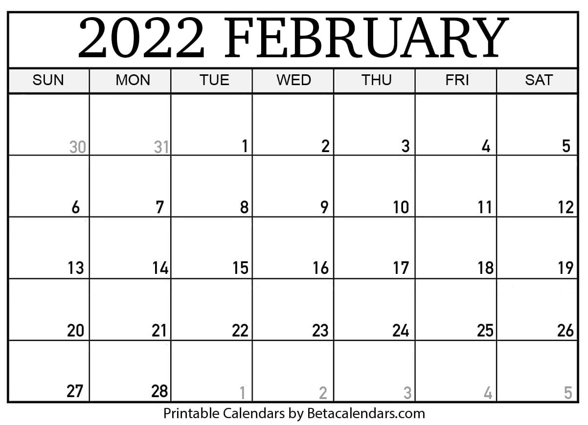 Free Printable February 2022 Calendar