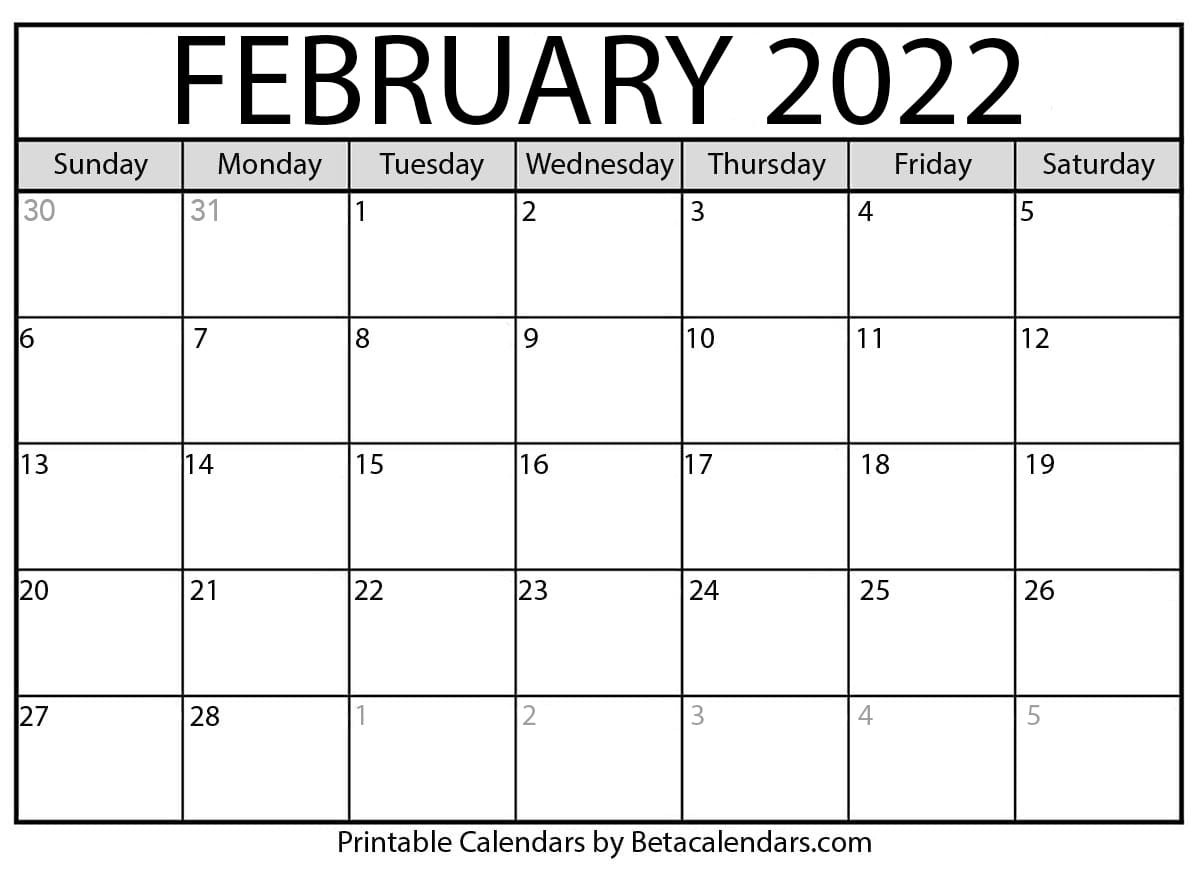 Free Printable February 2022 Calendar