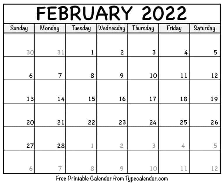 Free Printable February 2022 Calendars