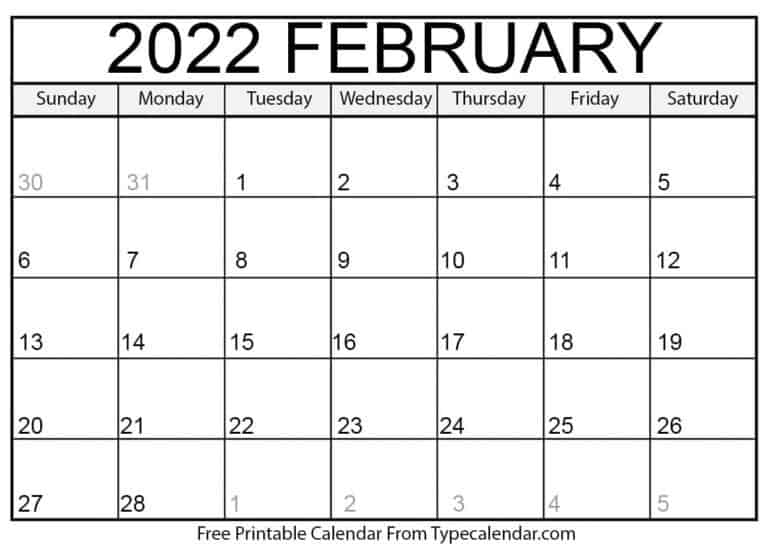 Free Printable February 2022 Calendars