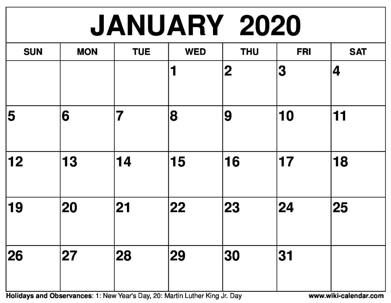 Free Printable January 2021 Calendars
