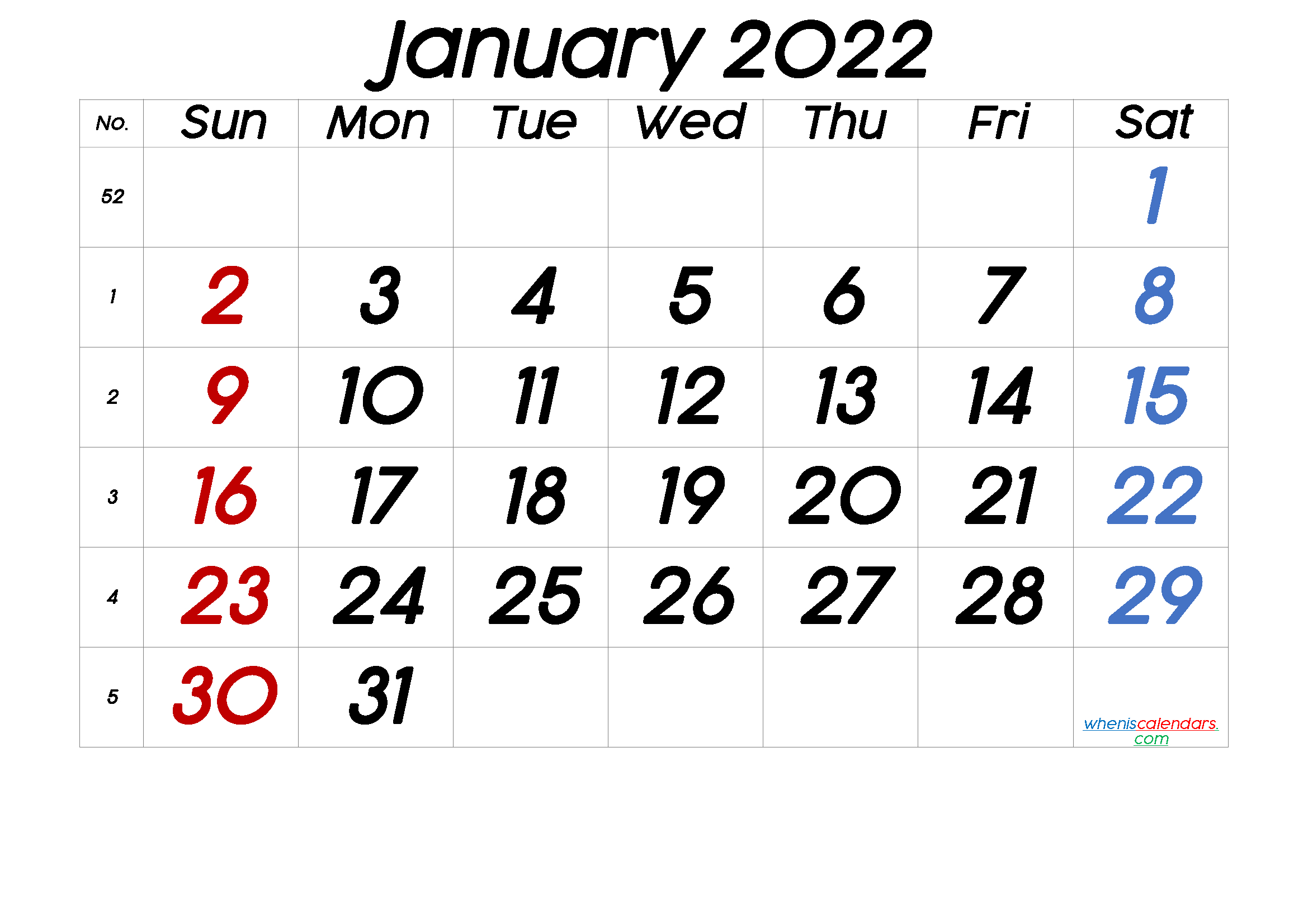 Free Printable January 2022 Calendar - 6 Templates - Free