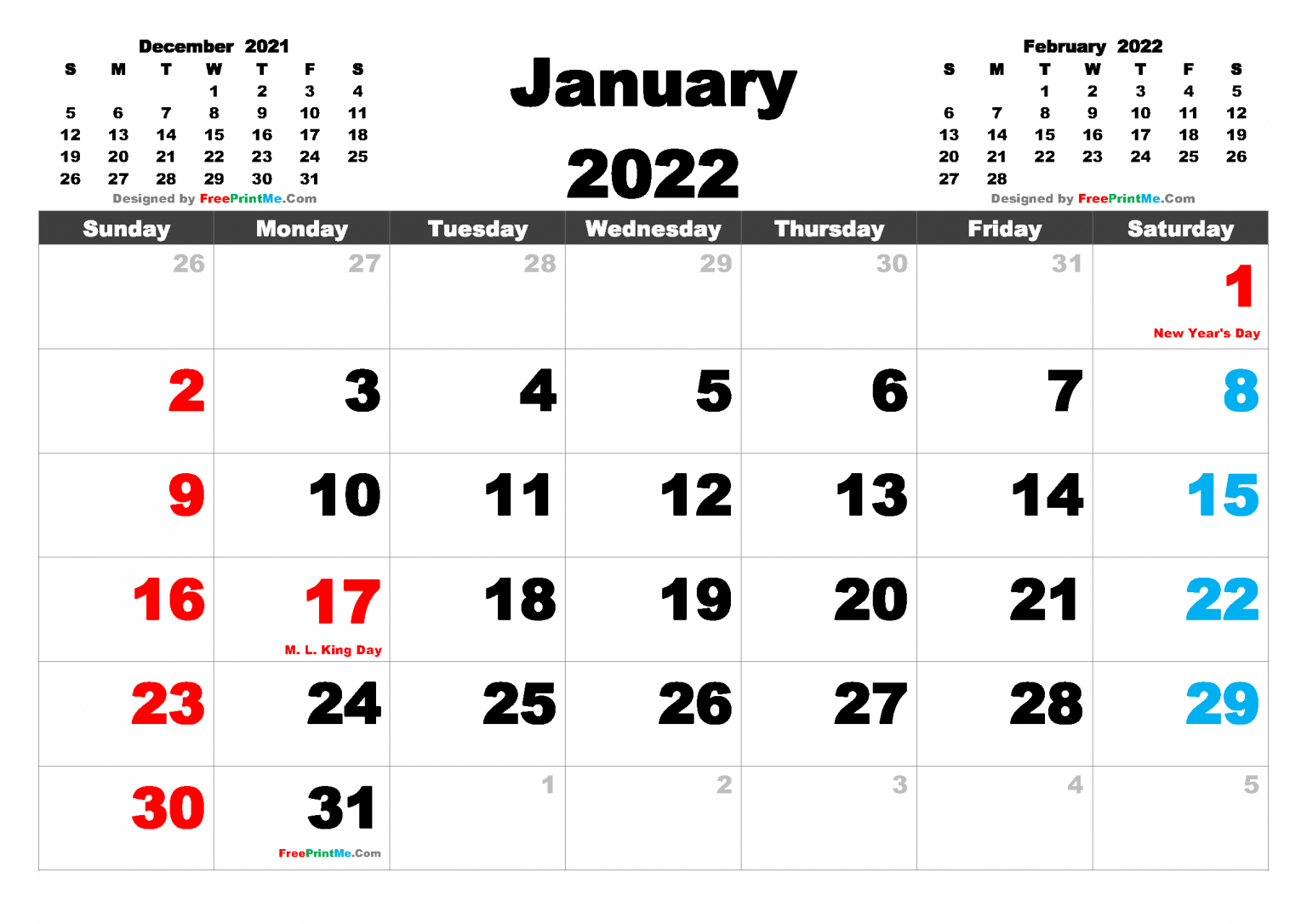 Free Printable January 2022 Calendar Pdf Png Image