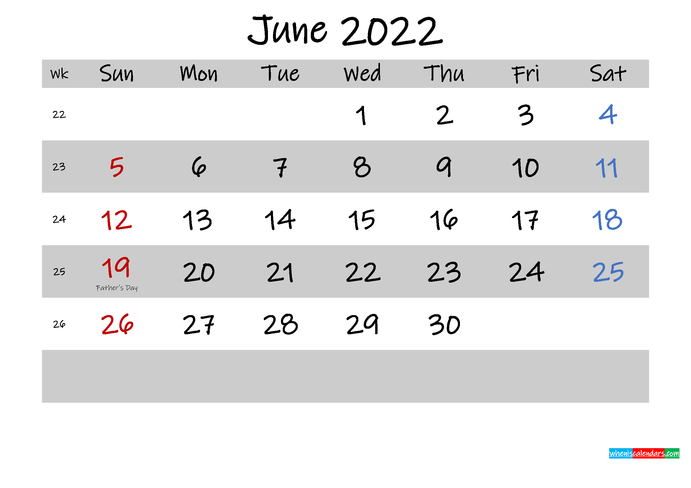 Free Printable June 2022 Calendar - Template Noink22M582