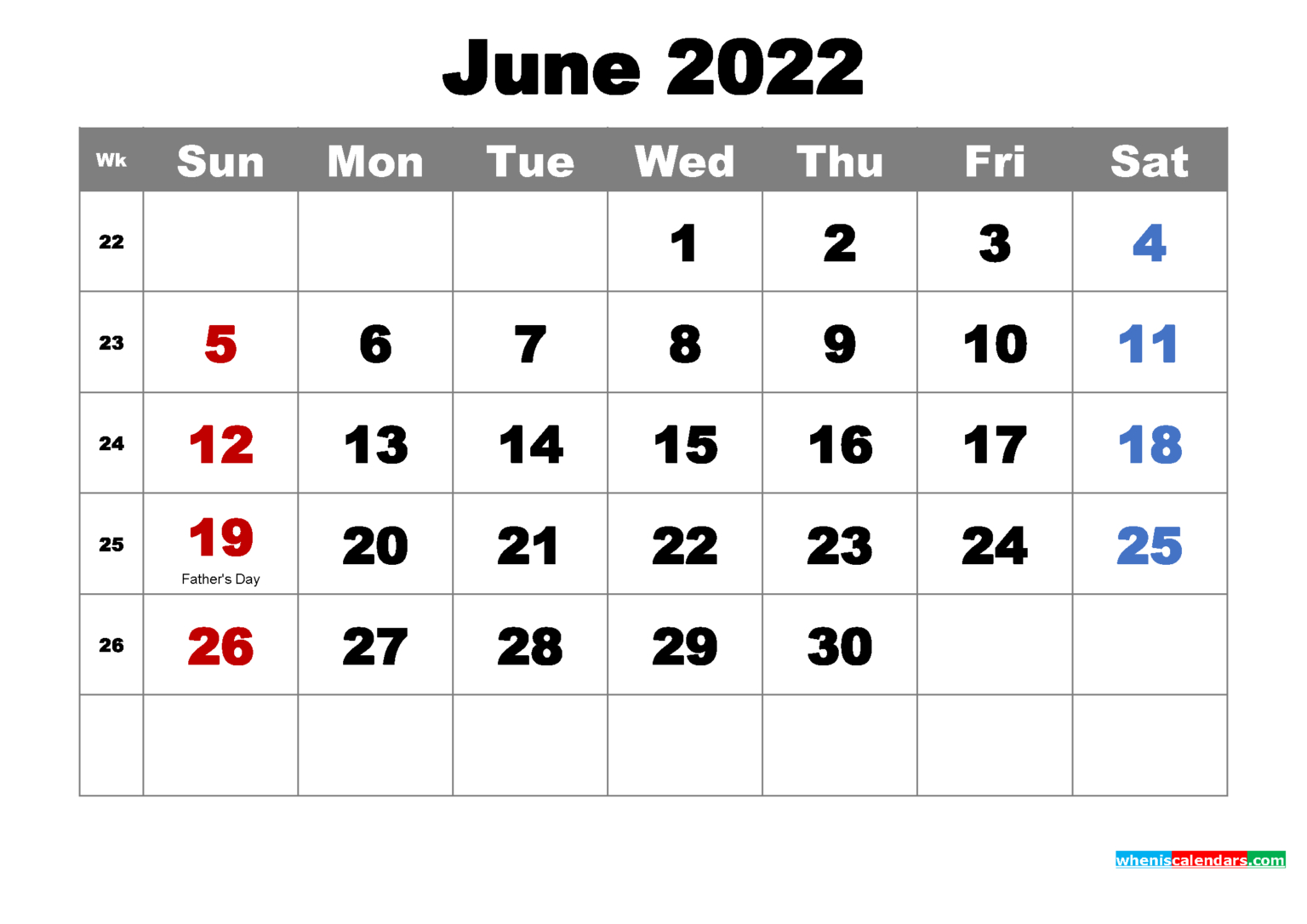 Free Printable June 2022 Calendar Wallpaper | 2022