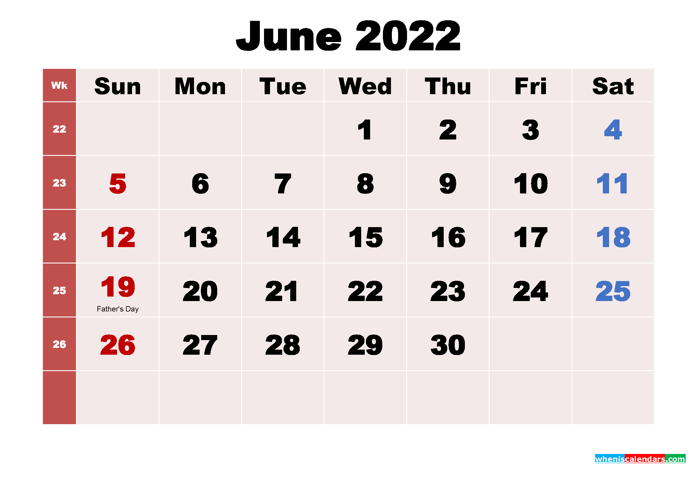 Free Printable June 2022 Calendar With Holidays As Word, Pdf