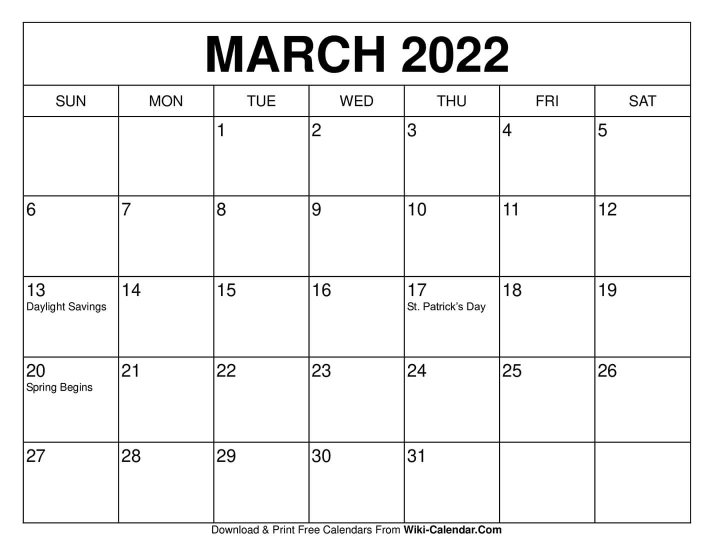 Free Printable March 2021 Calendars