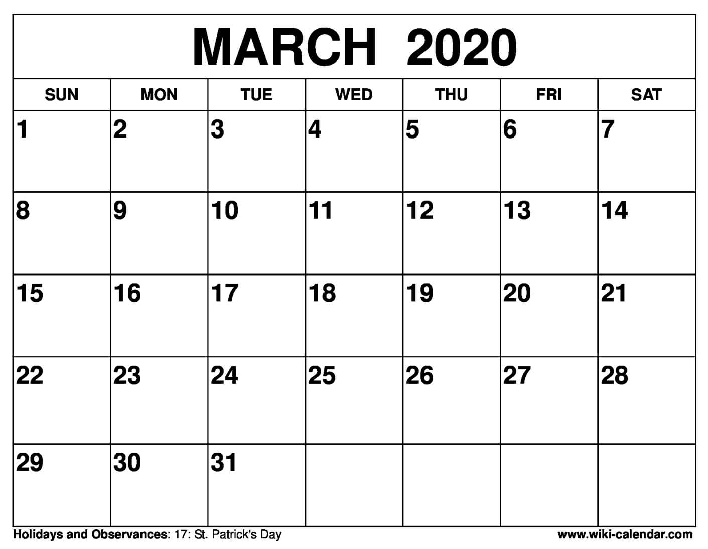 Free Printable March 2021 Calendars