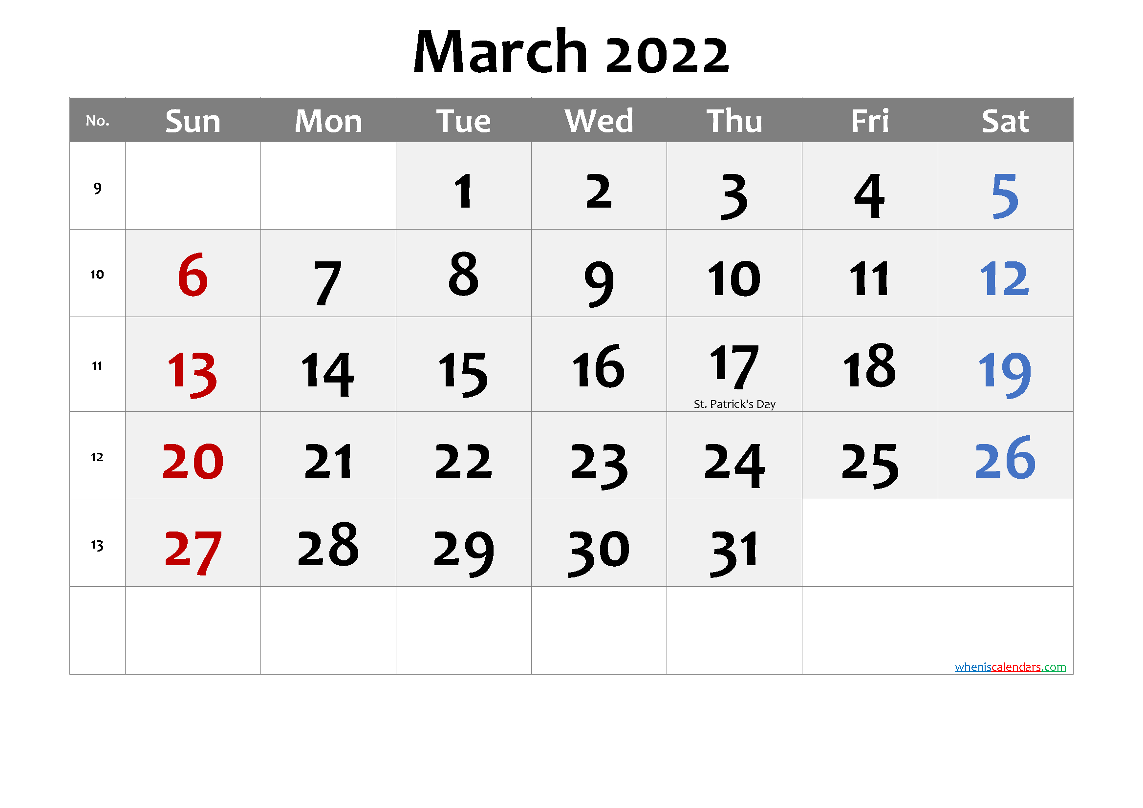 Free Printable March 2022 Calendar (Pdf And Png)
