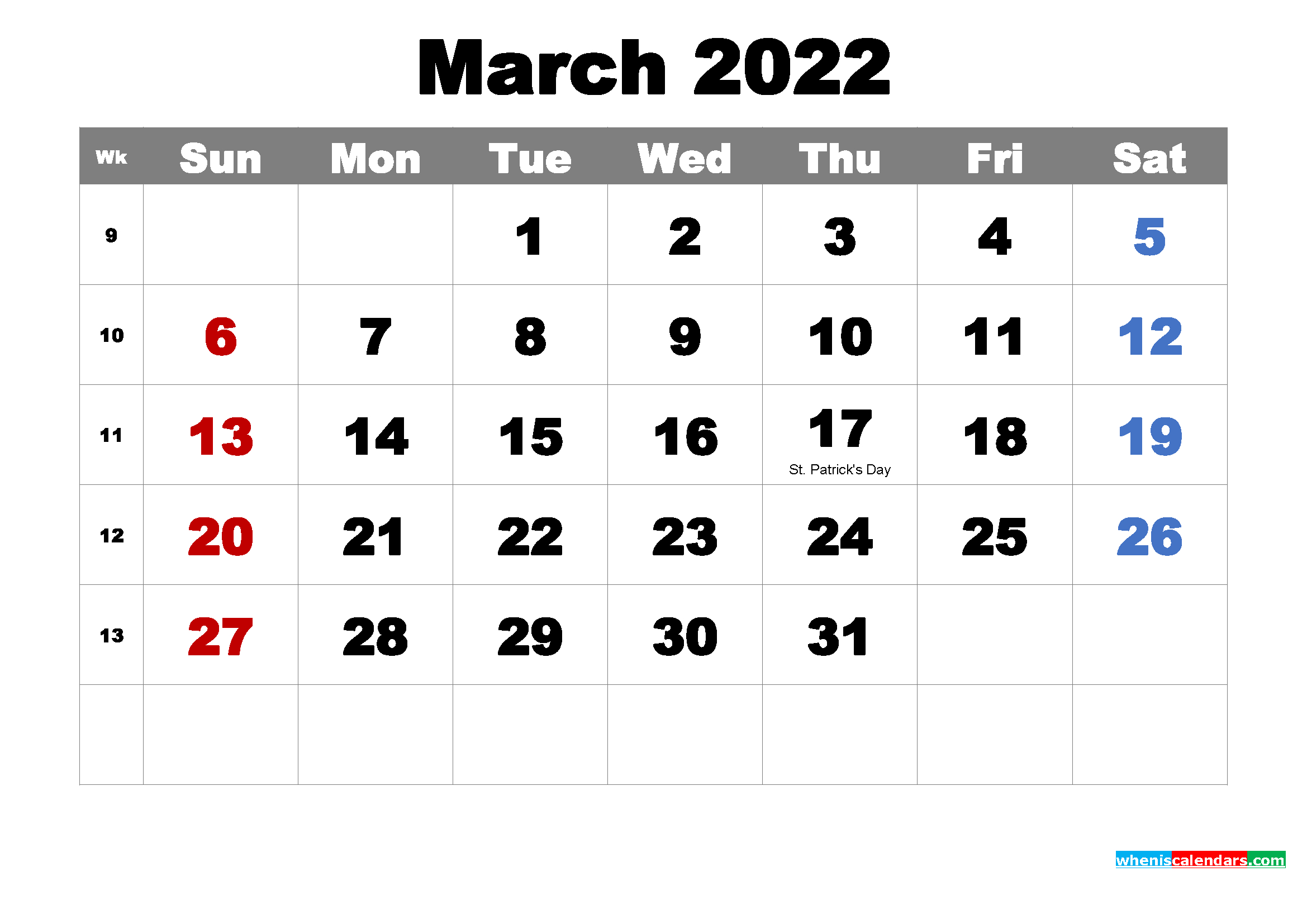 Free Printable March 2022 Calendar With Holidays As Word, Pdf