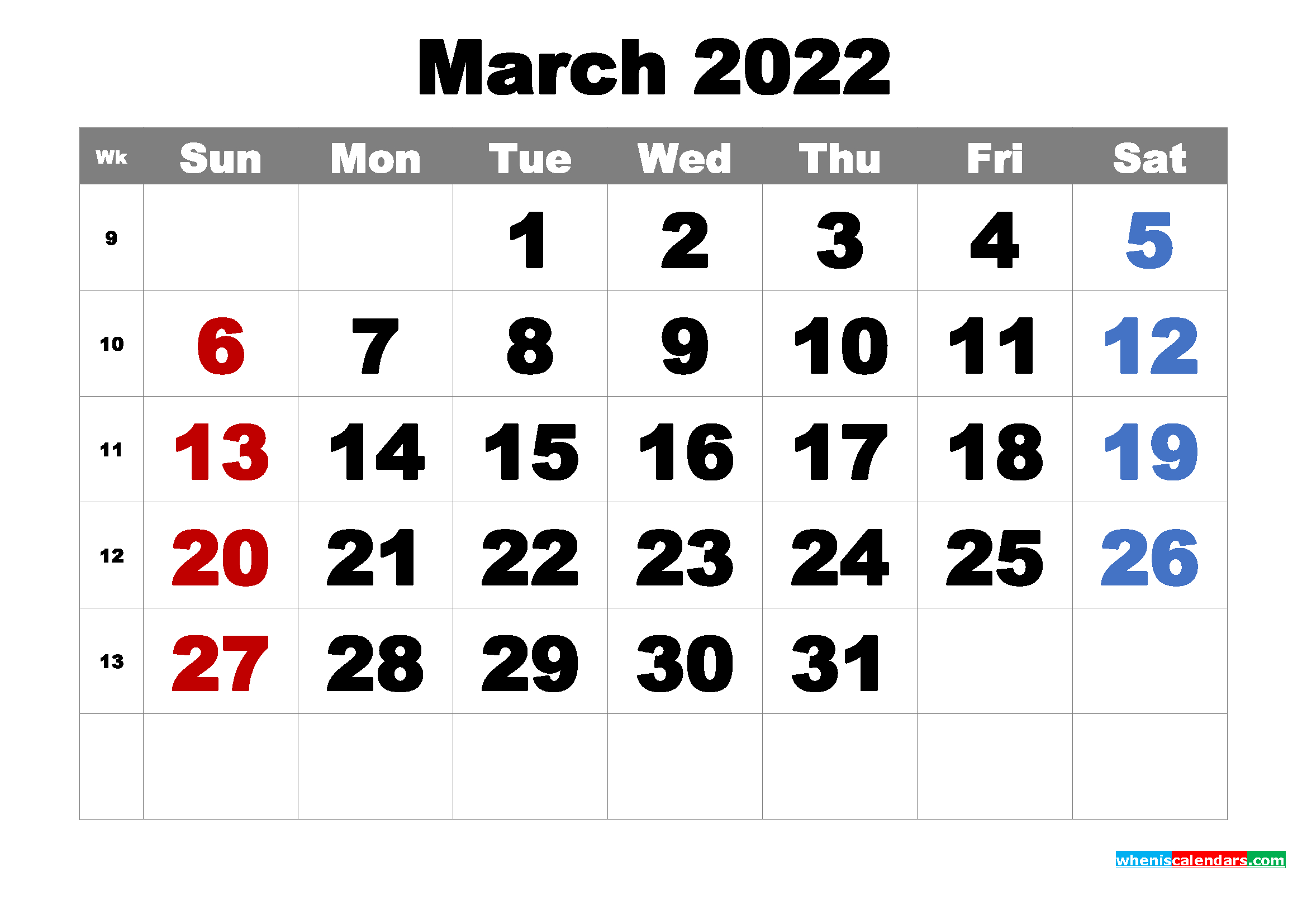Free Printable March 2022 Calendar Word, Pdf, Image