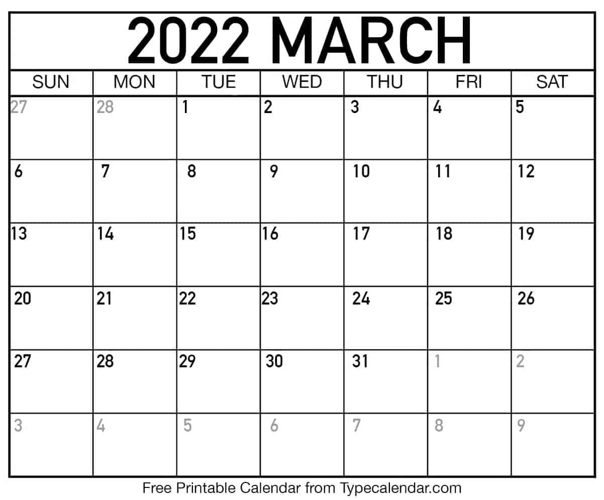 Free Printable March 2022 Calendars