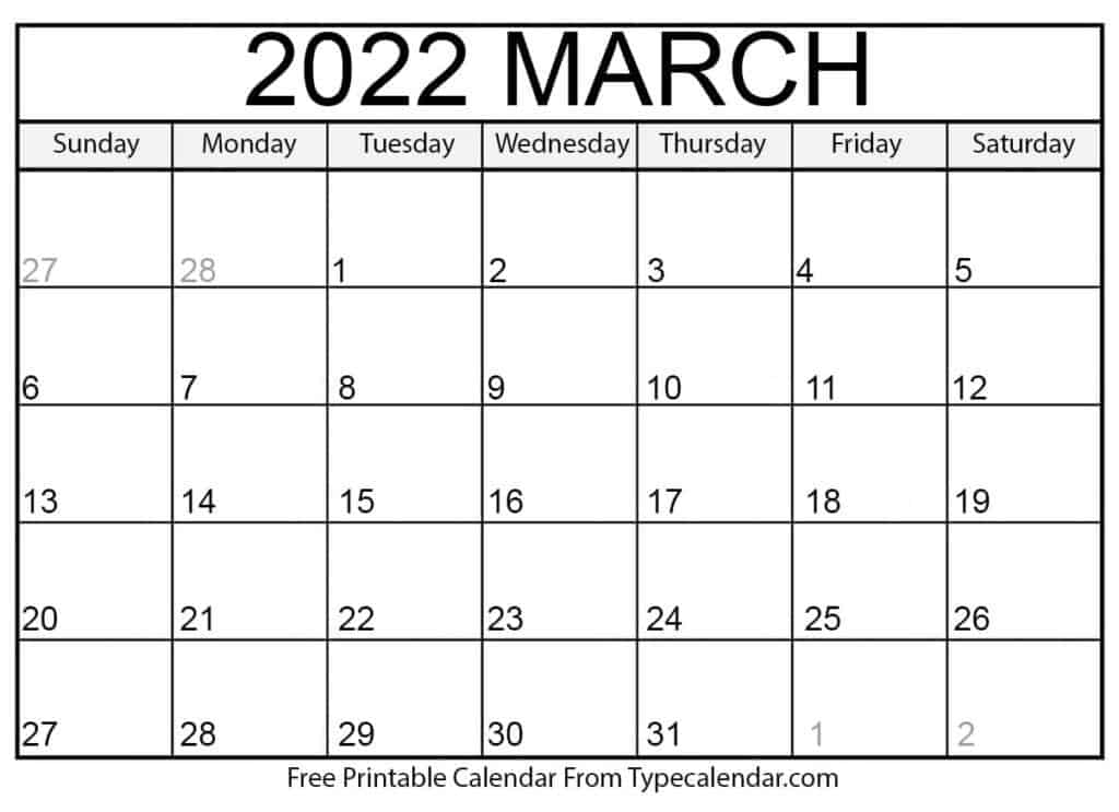 Free Printable March 2022 Calendars