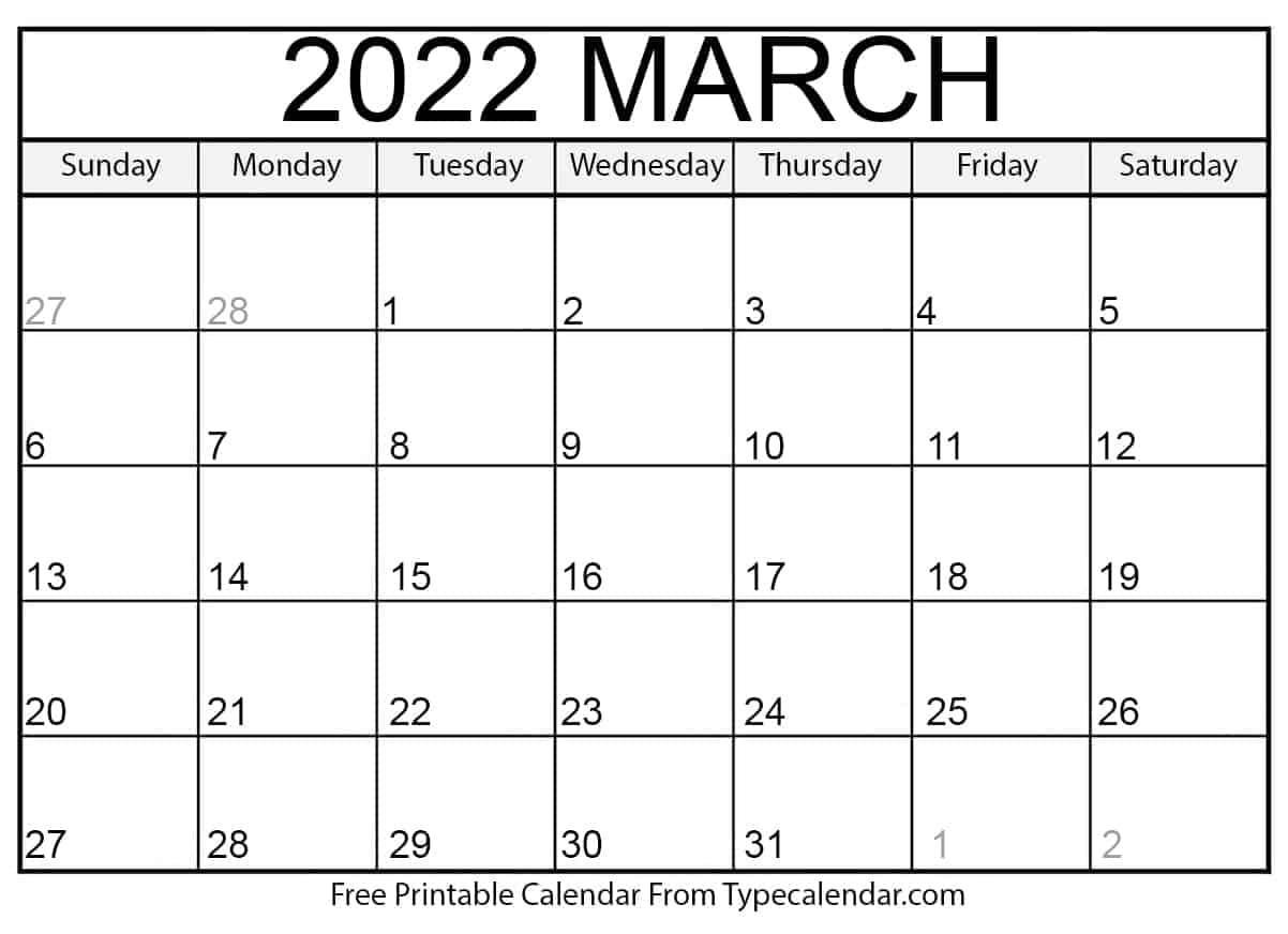 Free Printable March 2022 Calendars