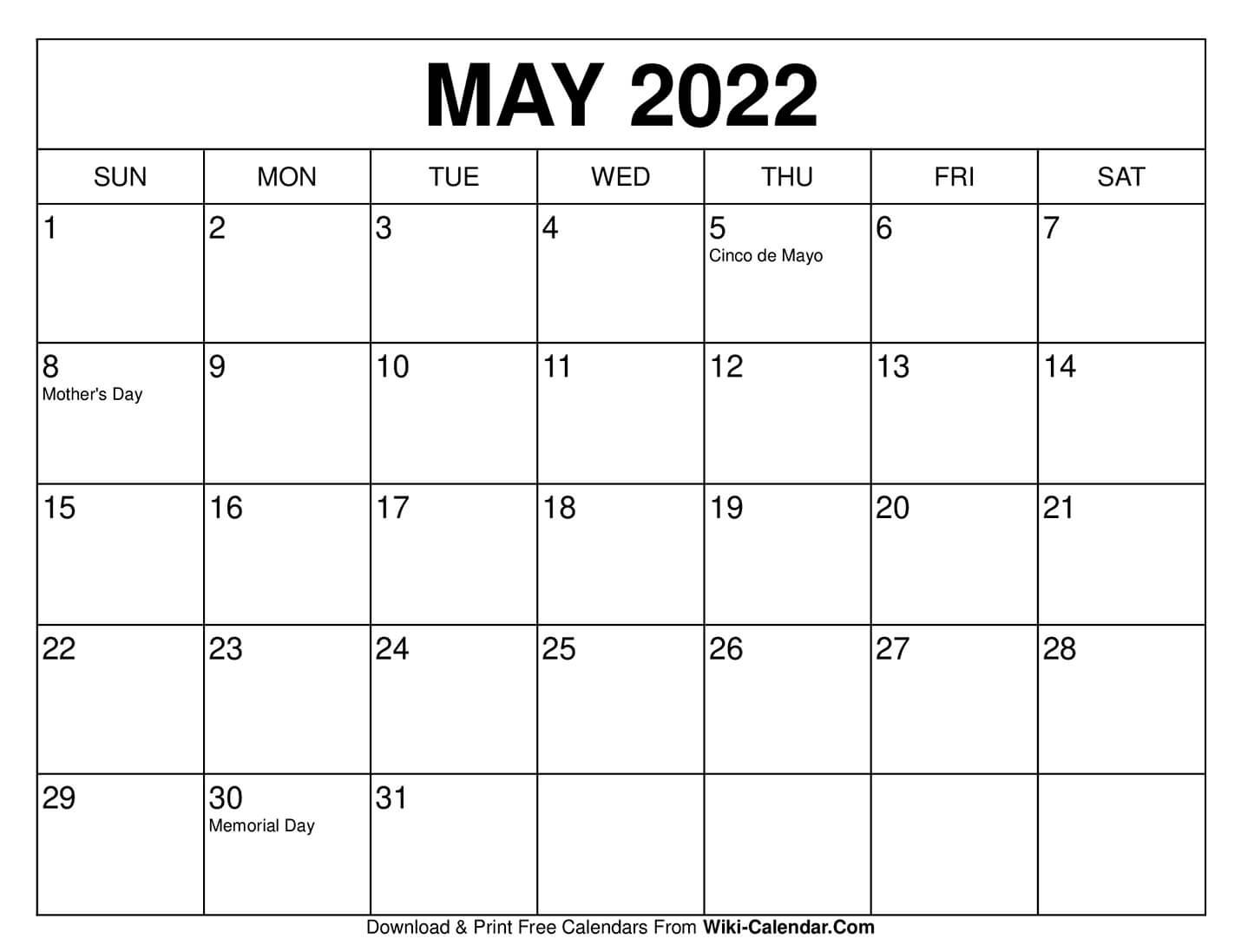 Free Printable May 2020 Calendars