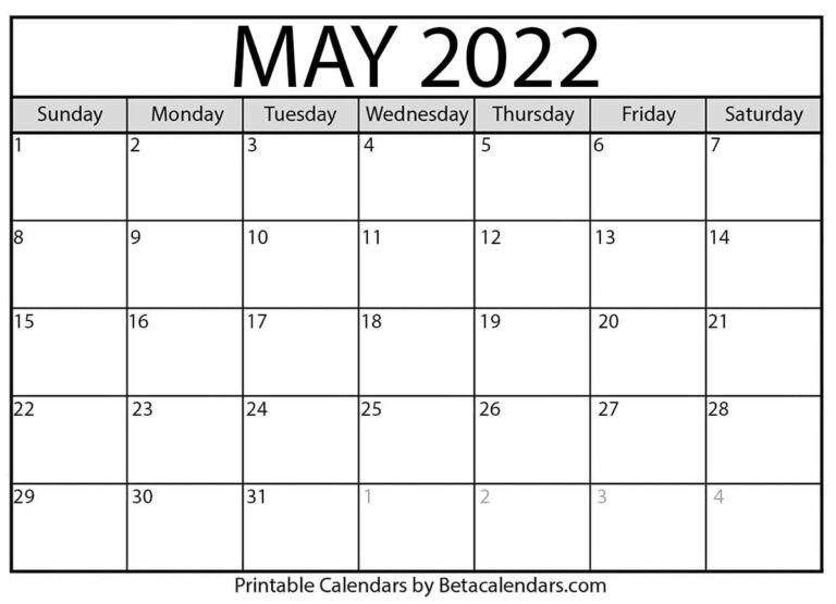 Free Printable May 2022 Calendar