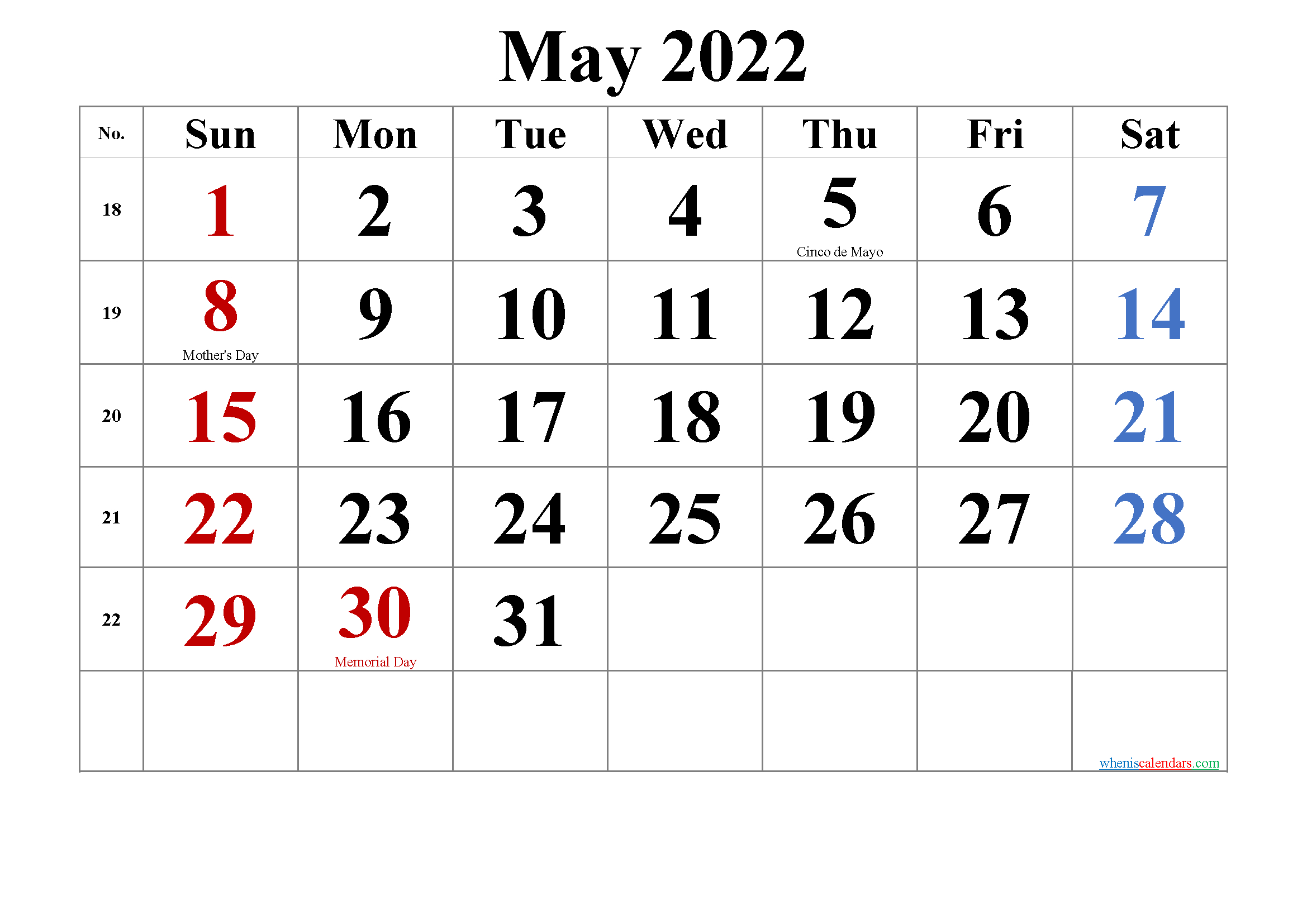 Free Printable May 2022 Calendar | Printable Calendar