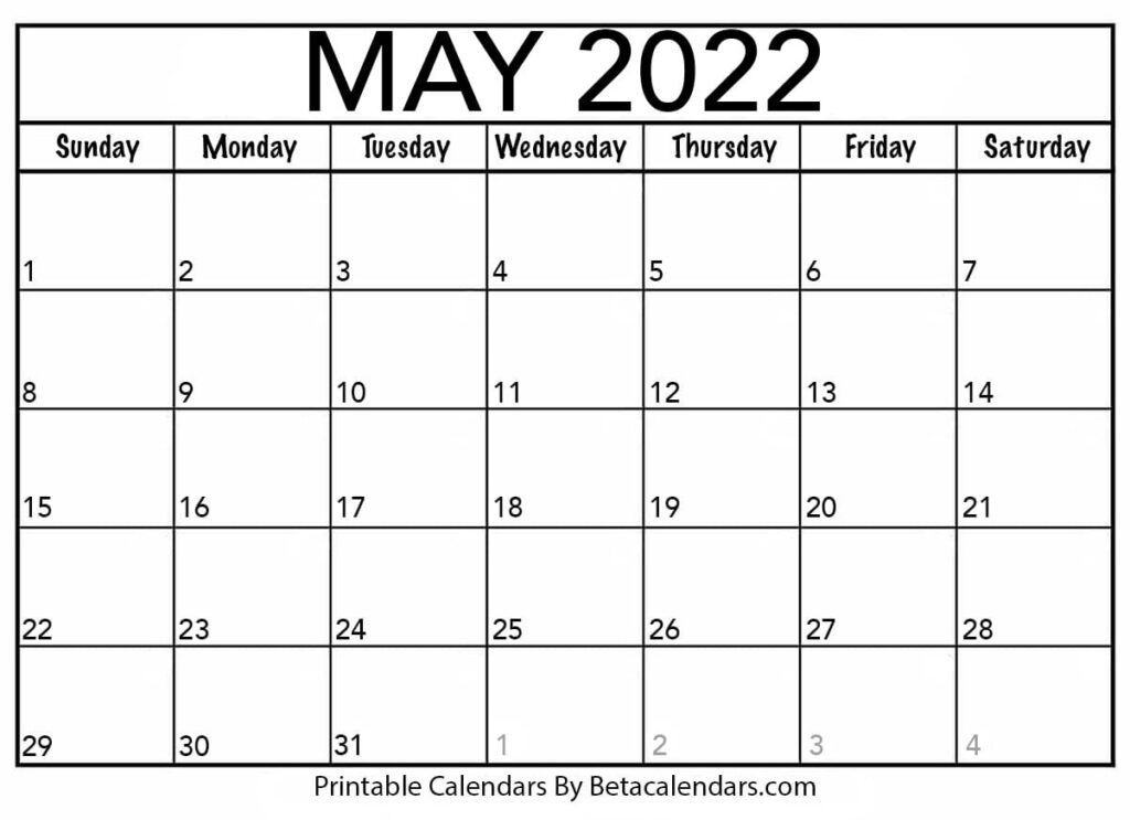 Free Printable May 2022 Calendar