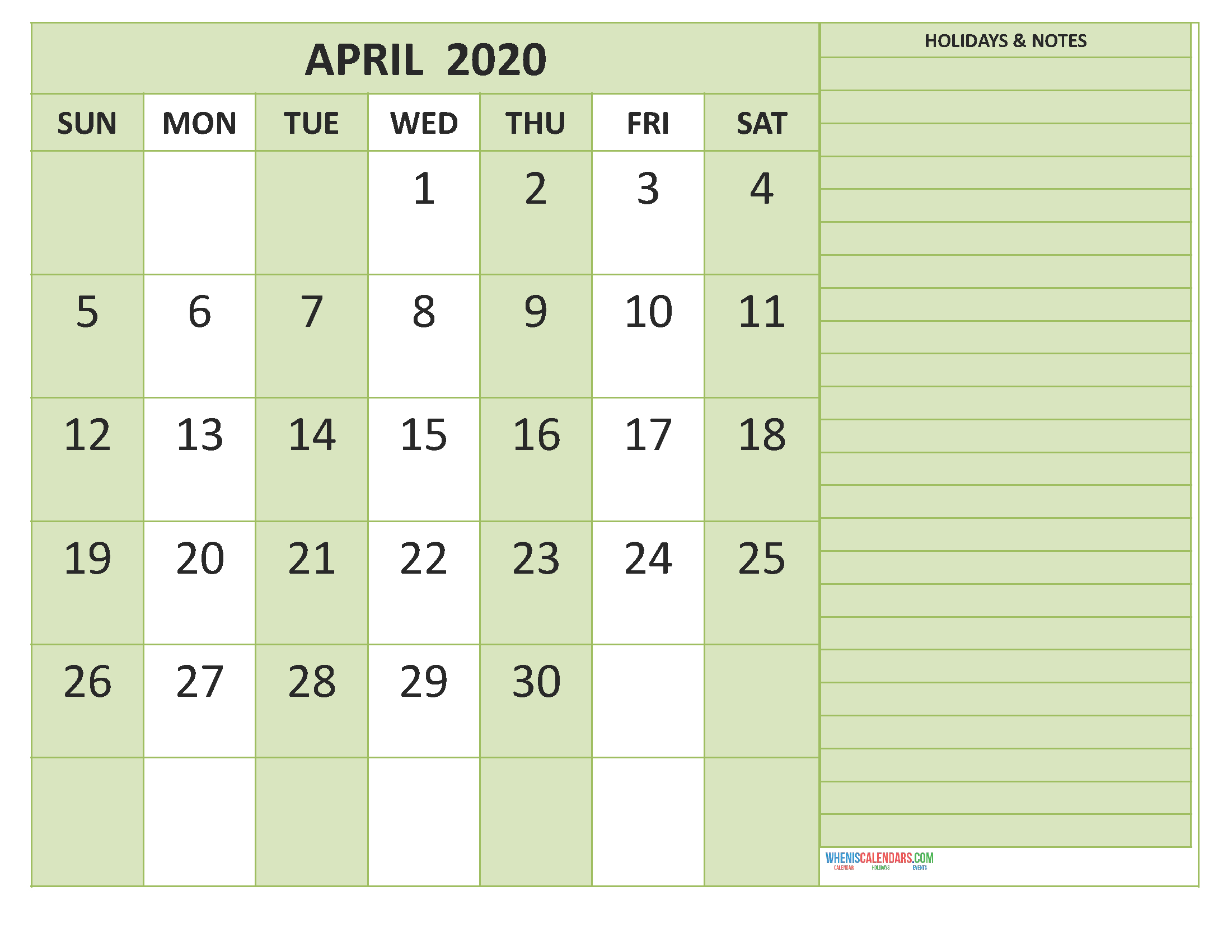 Free Printable Monthly Calendar 2020 April With Holidays