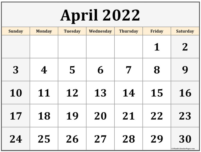 Free Printable Monthly Calendar April 2022 - Monthly