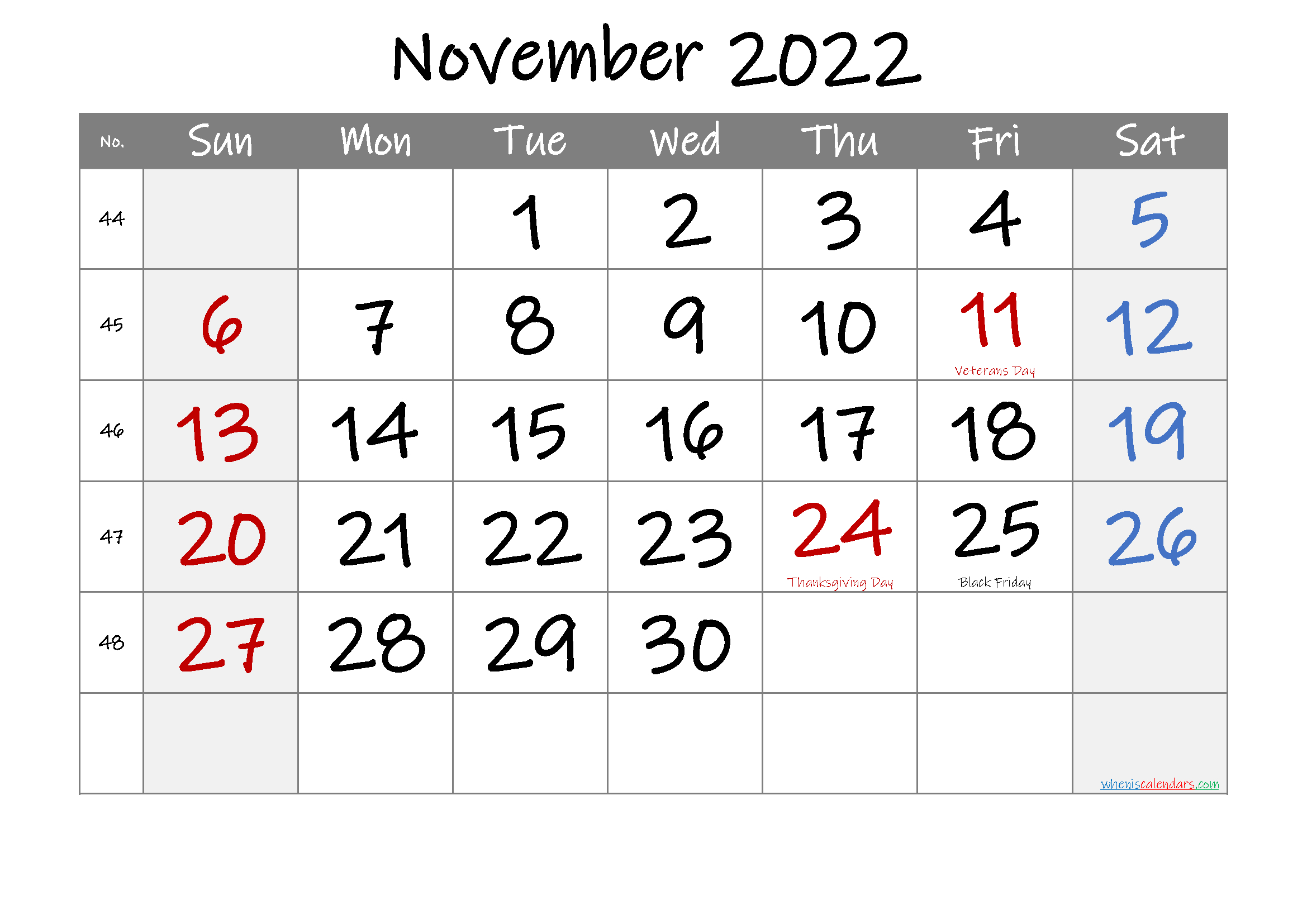 Free Printable November 2021 Calendar With Holidays